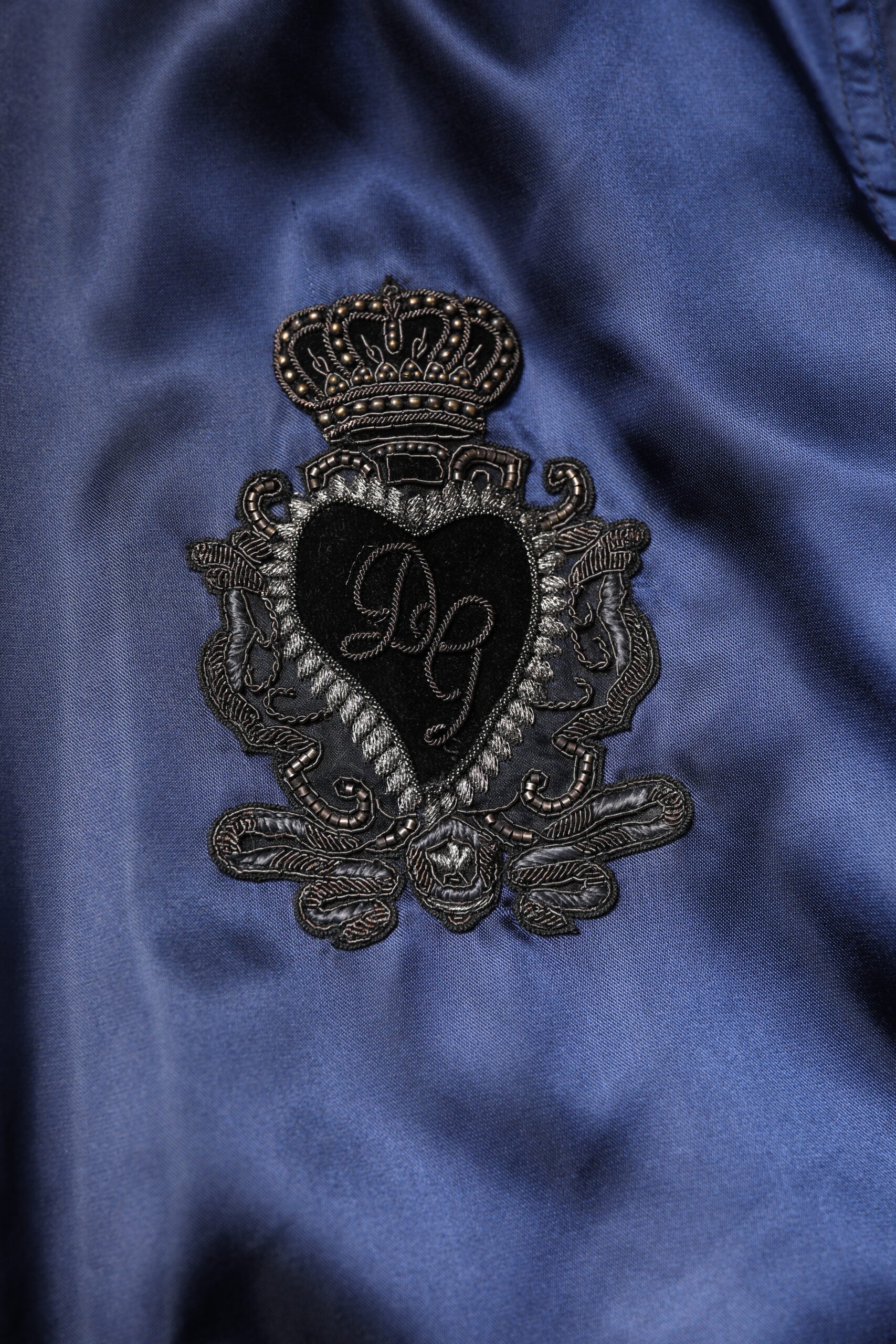 Dolce & Gabbana Blue Nylon DG Crown Full Zip Bomber Jacket