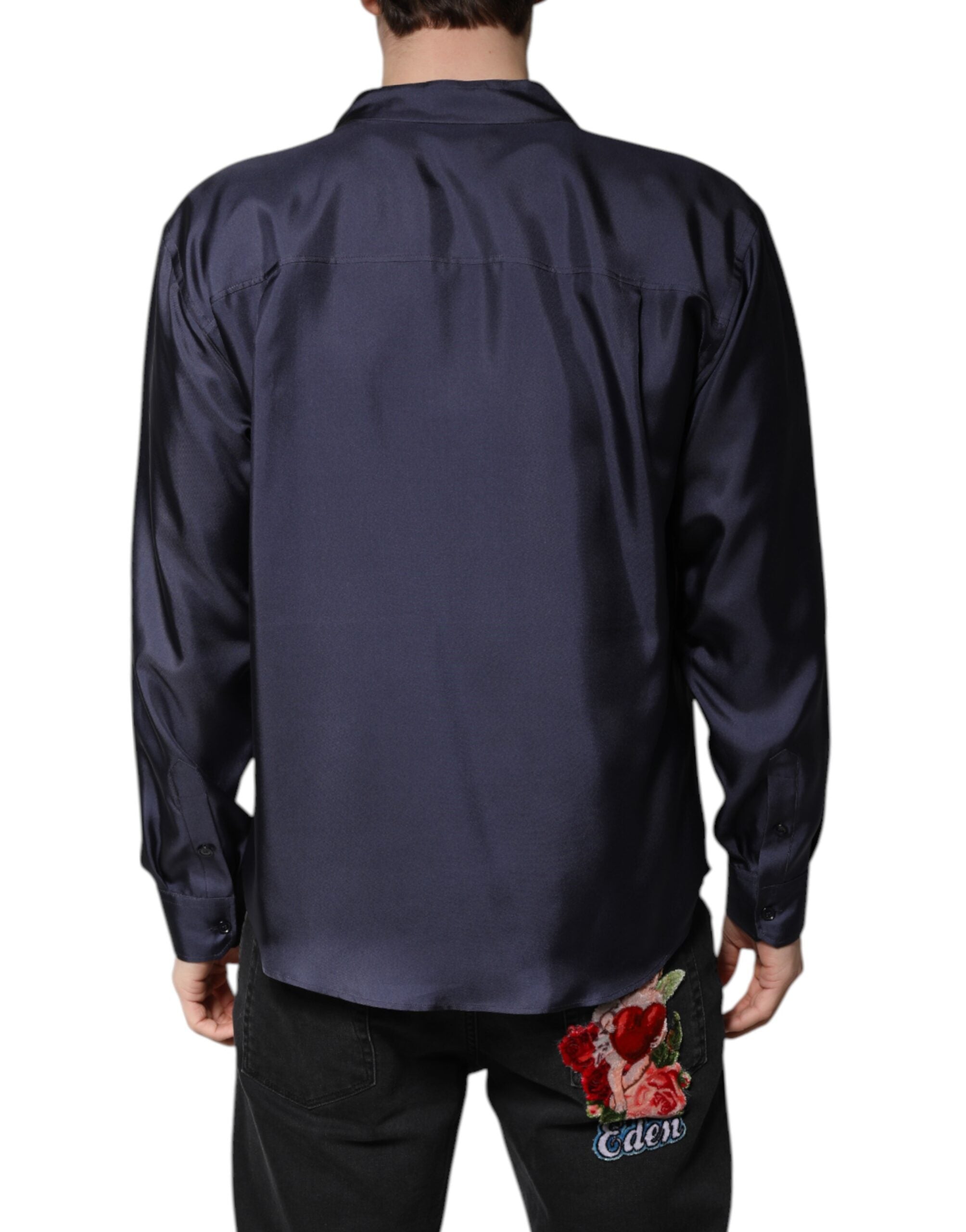 Dolce & Gabbana Dark Blue Silk Double Breasted Shirt