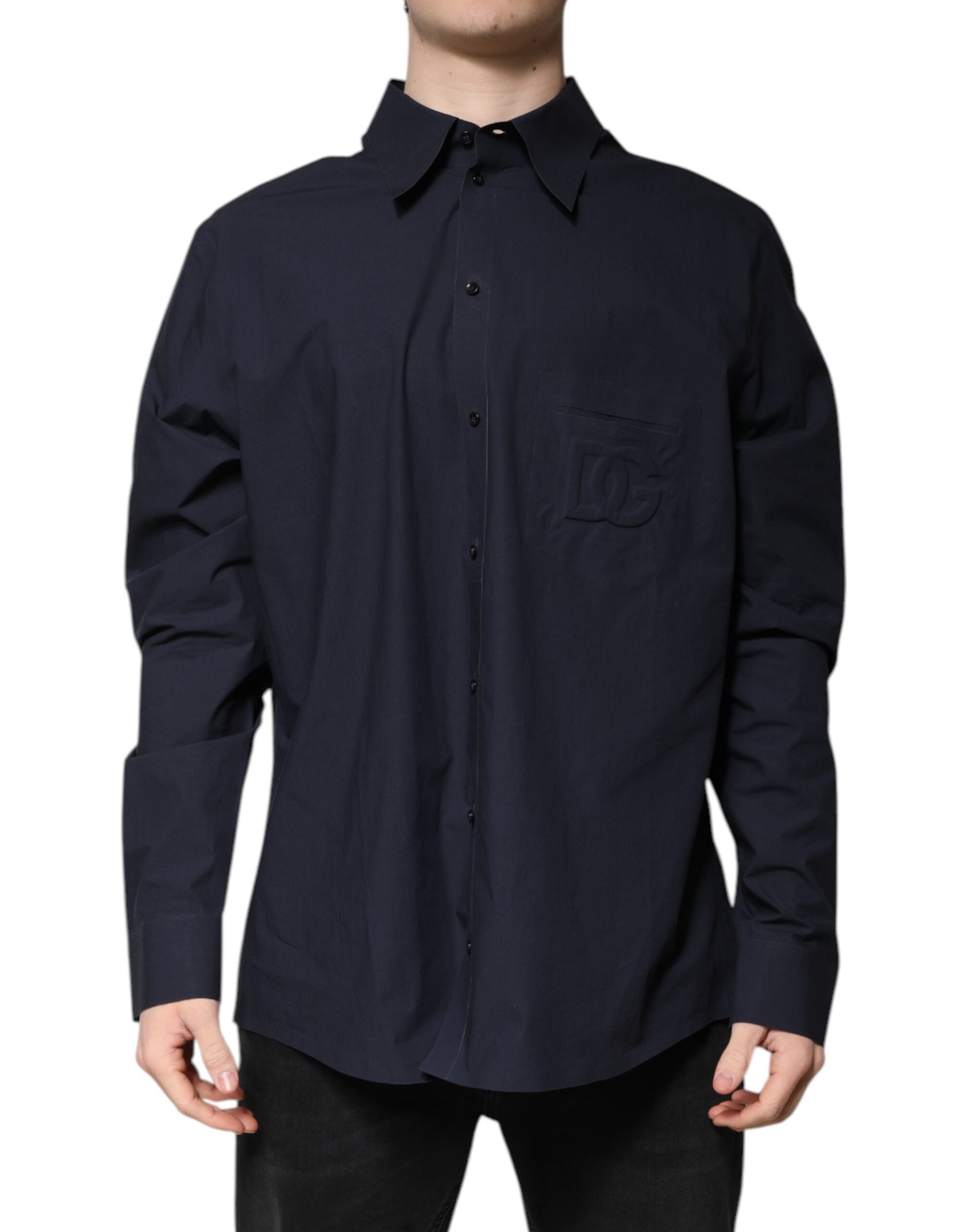 Dolce & Gabbana Dark Blue Cotton Long Sleeve Shirt LUNESCAPE