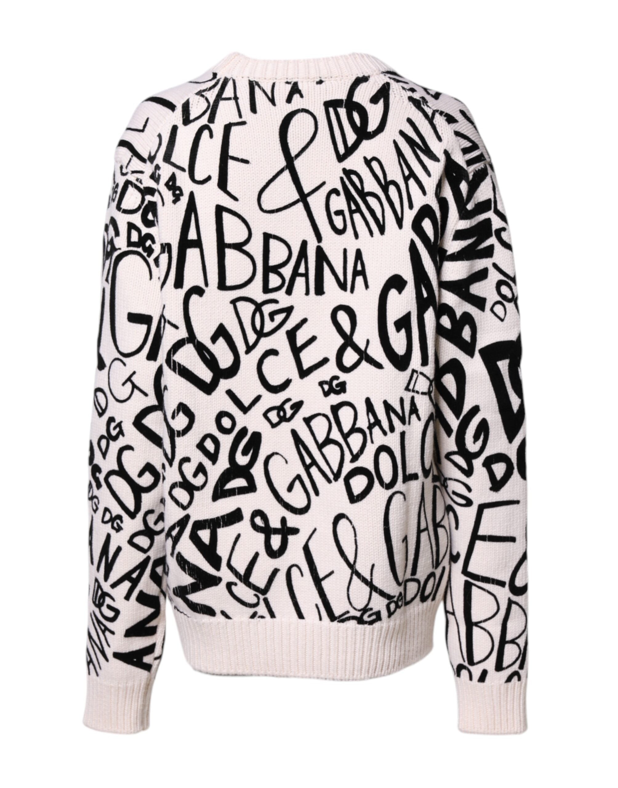 Dolce & Gabbana White Black Logo Print Women Pullover Sweater