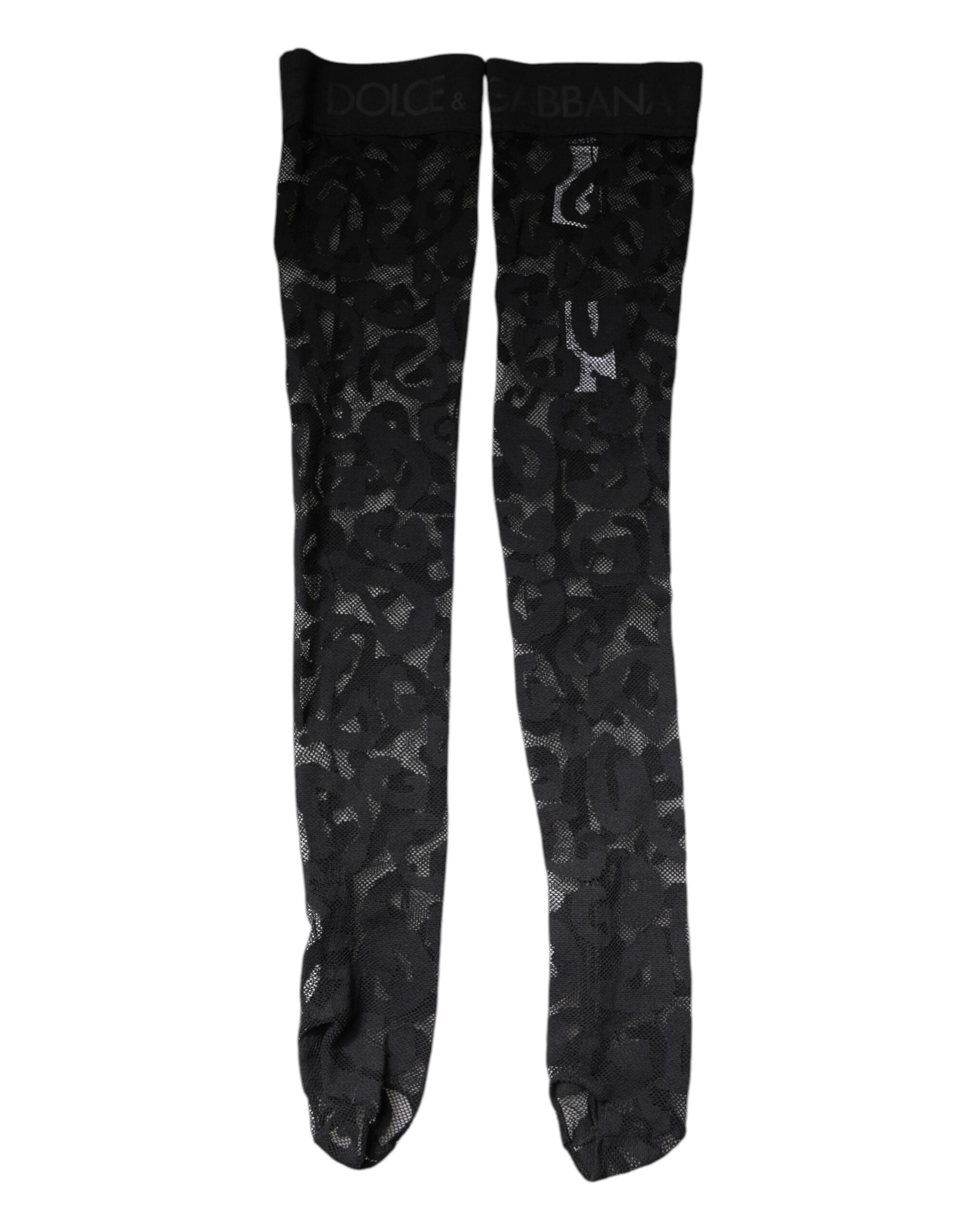 Dolce & Gabbana Black Floral Lace Cotton Stretch Stockings Socks