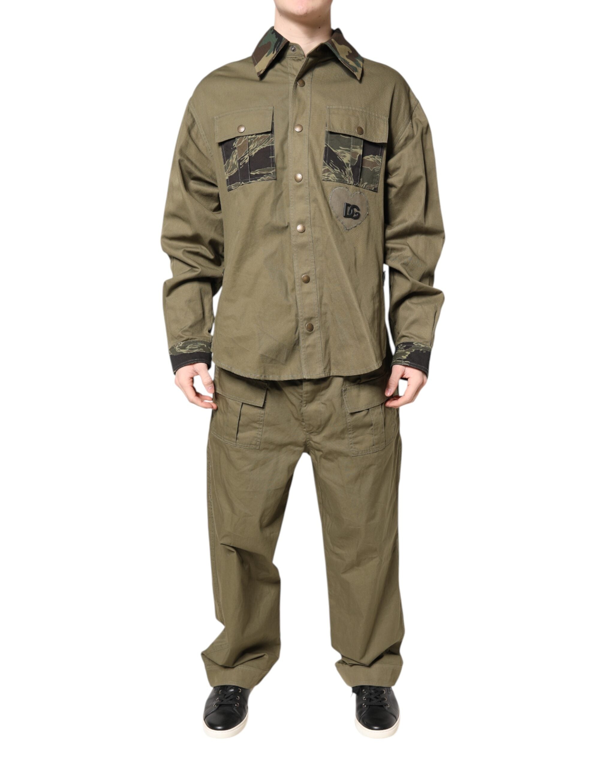 Dolce & Gabbana Brown Cotton Stretch Shirt Pants Casual Set LUNESCAPE
