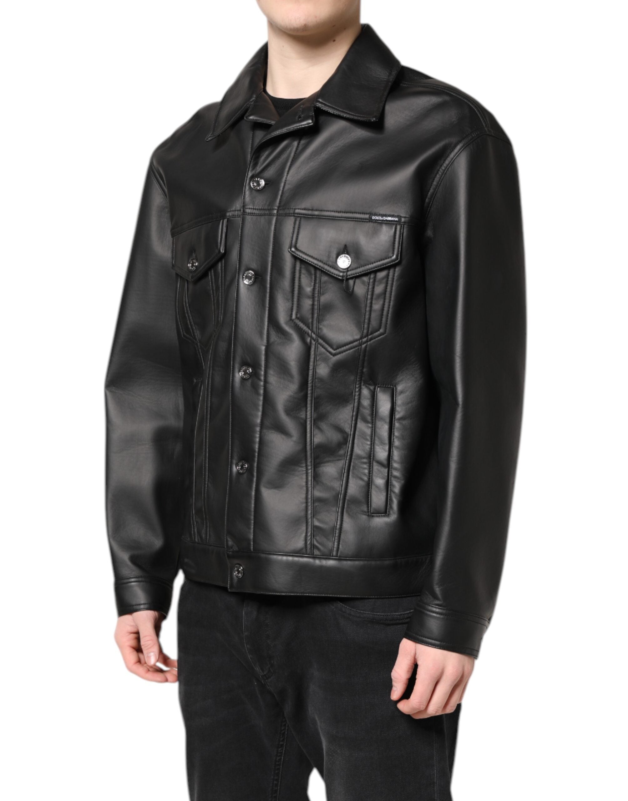 Dolce & Gabbana Black Button Down Biker Jacket