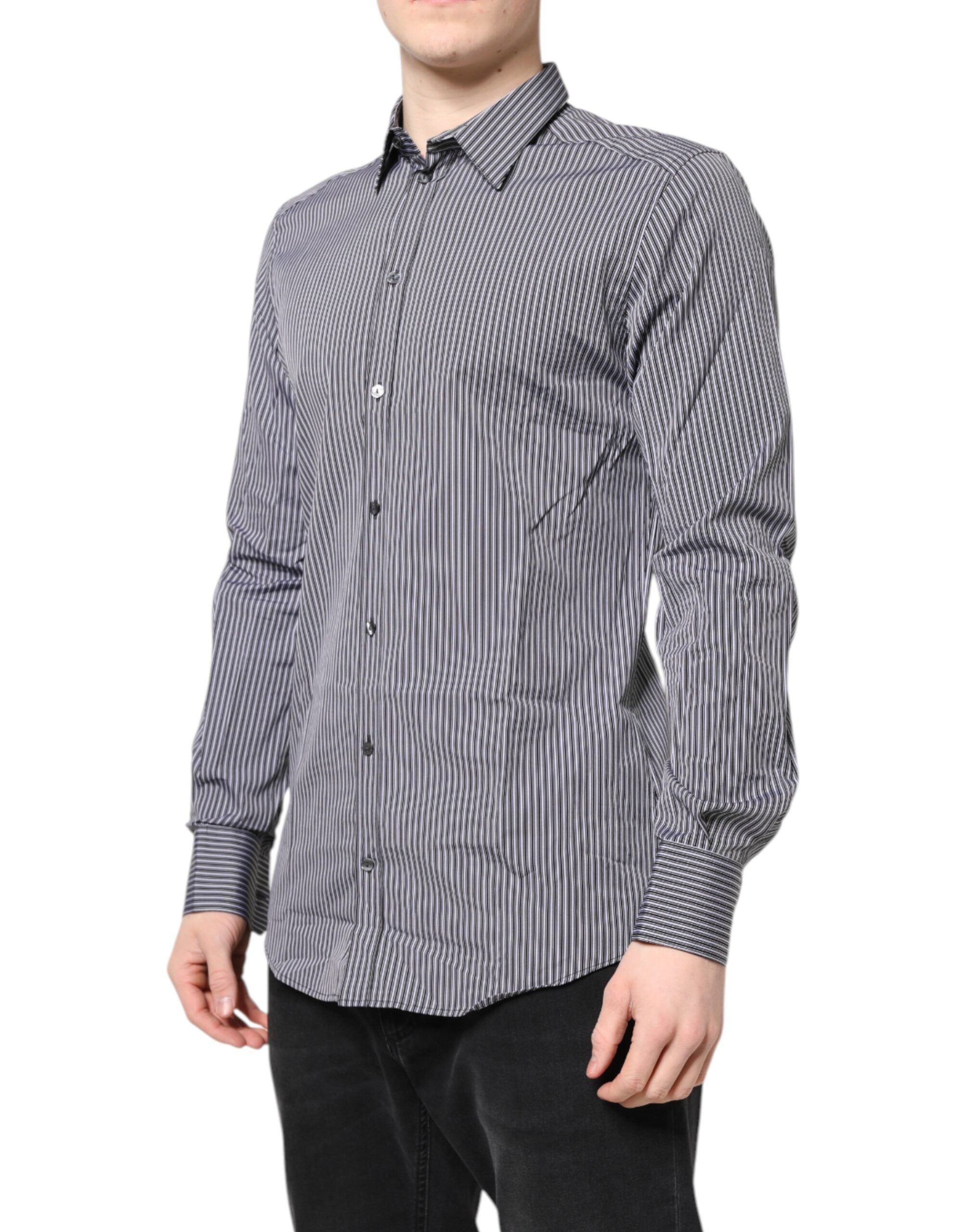 Dolce & Gabbana Black White Striped GOLD Formal Dress Shirt