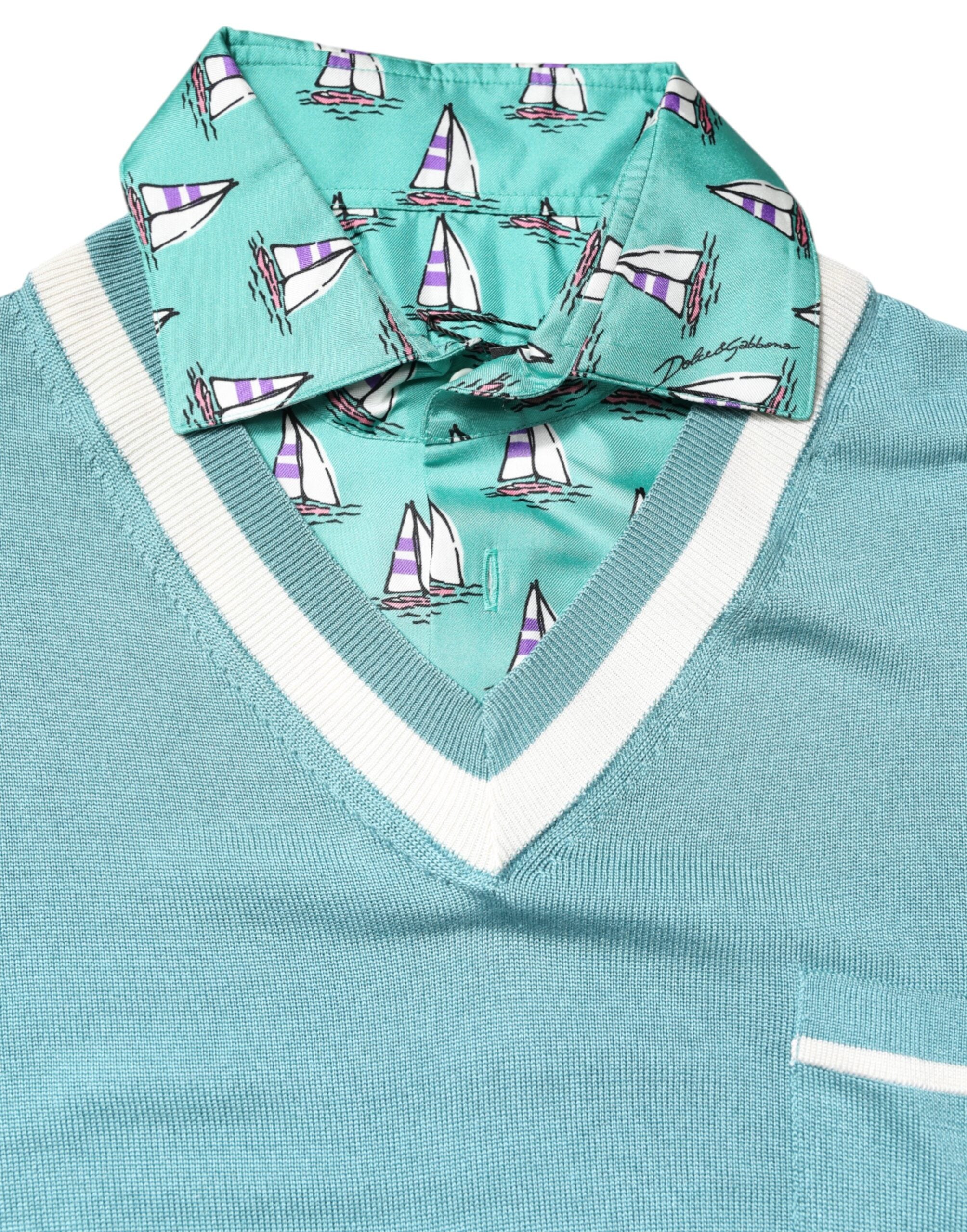 Dolce & Gabbana Green Printed Collared Short Sleeve T-shirt LUNESCAPE
