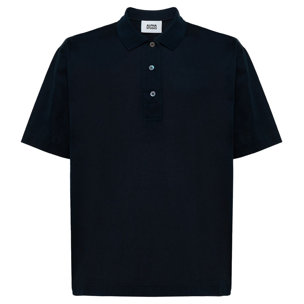 Alpha Studio Blue Cotton Polo Shirt LUNESCAPE