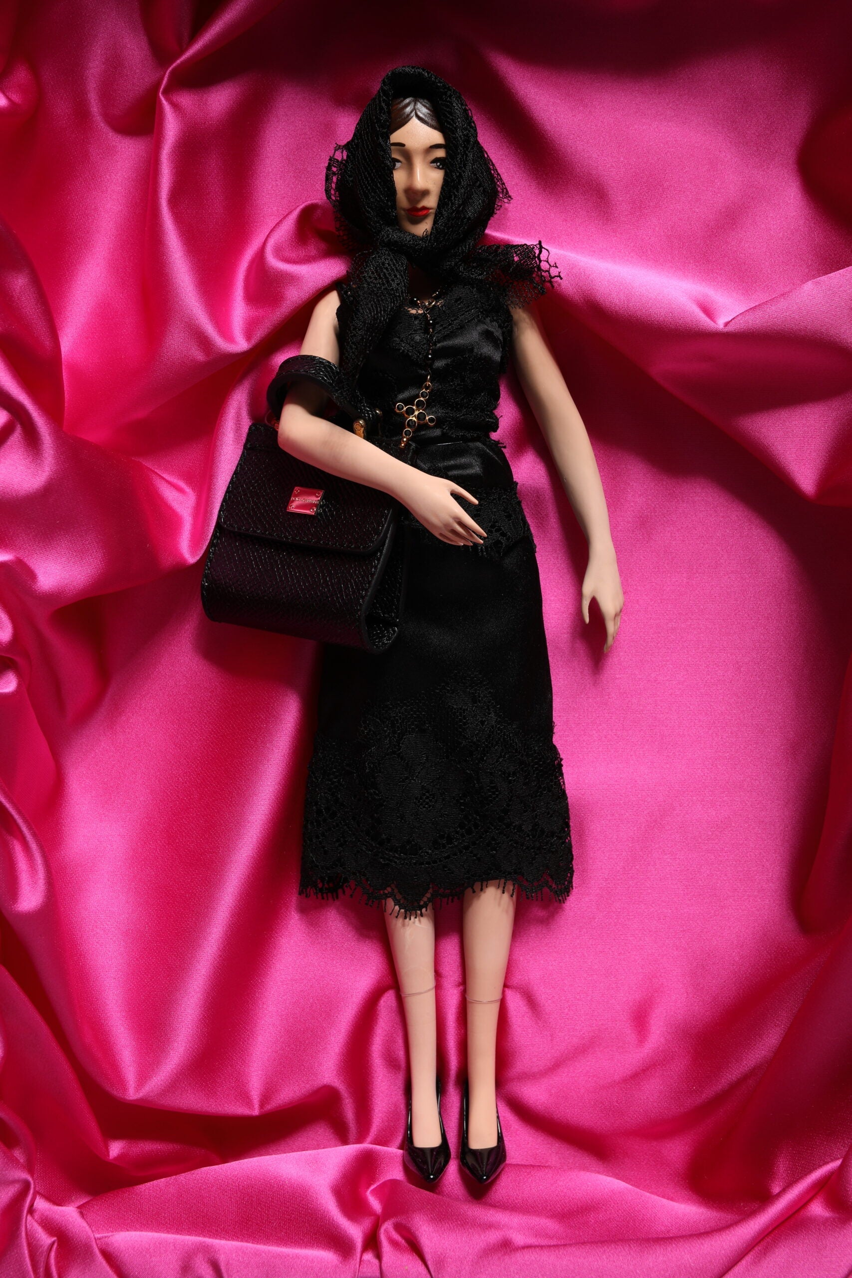 Dolce & Gabbana Black Dress Ceramic Porcelain Fashion Leather Sicily Doll LUNESCAPE