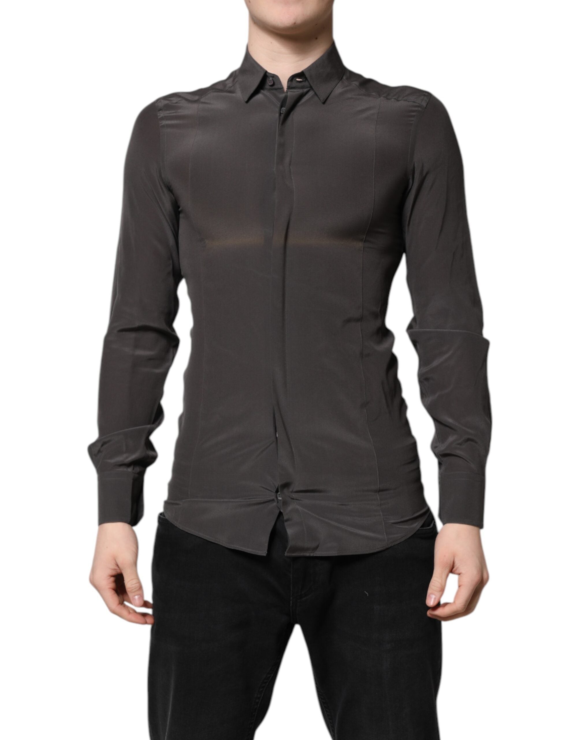 Dolce & Gabbana Dark Gray Silk GOLD Dress Formal Shirt