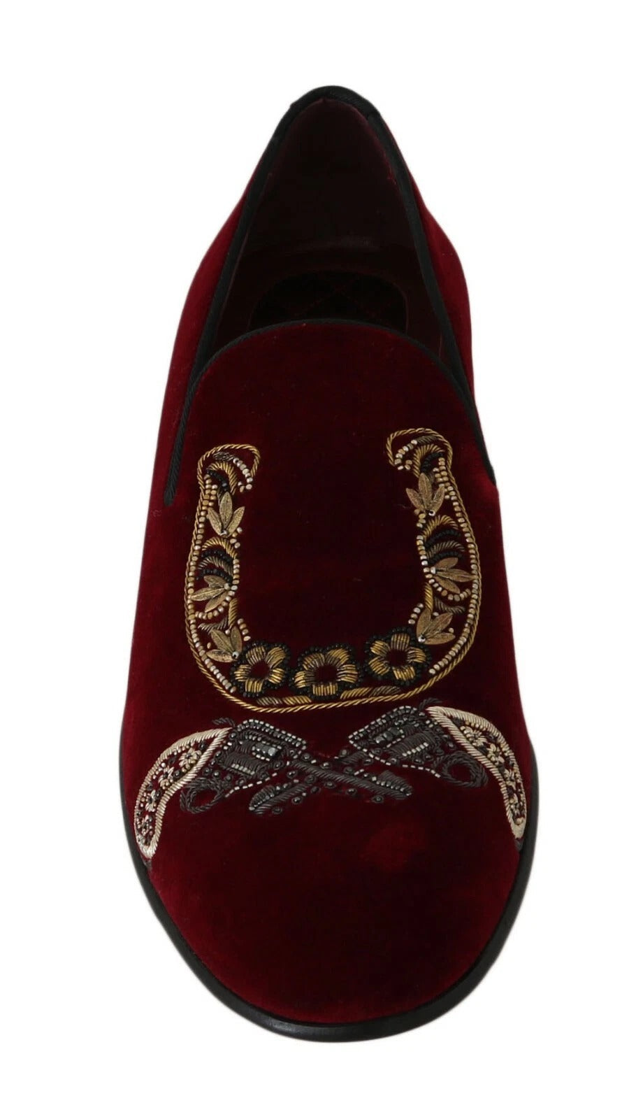 Dolce & Gabbana Bordeaux Velvet Loafers Gun Horseshoe Shoes LUNESCAPE