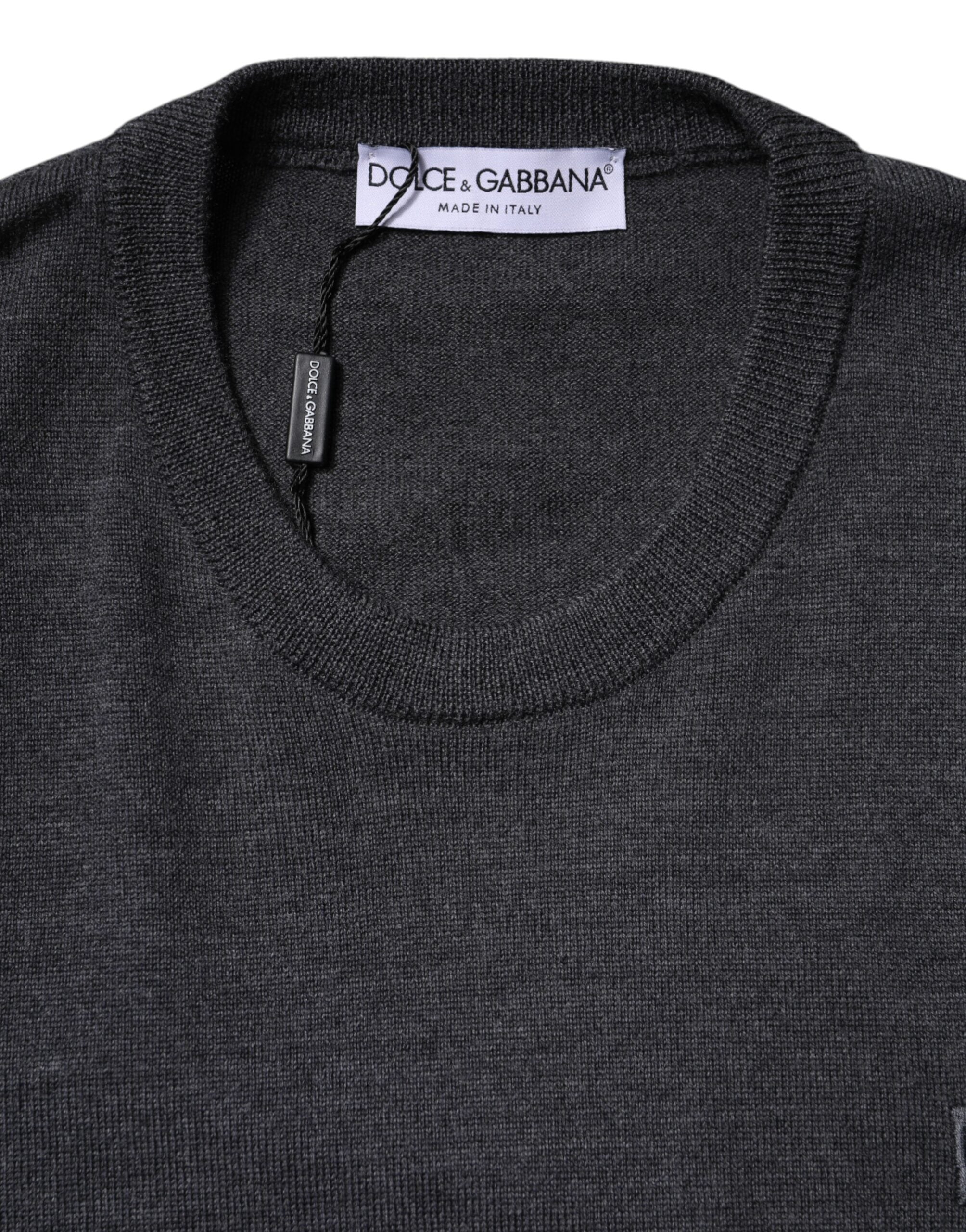 Dolce & Gabbana Gray Wool Logo Knitted Men Pullover Sweater