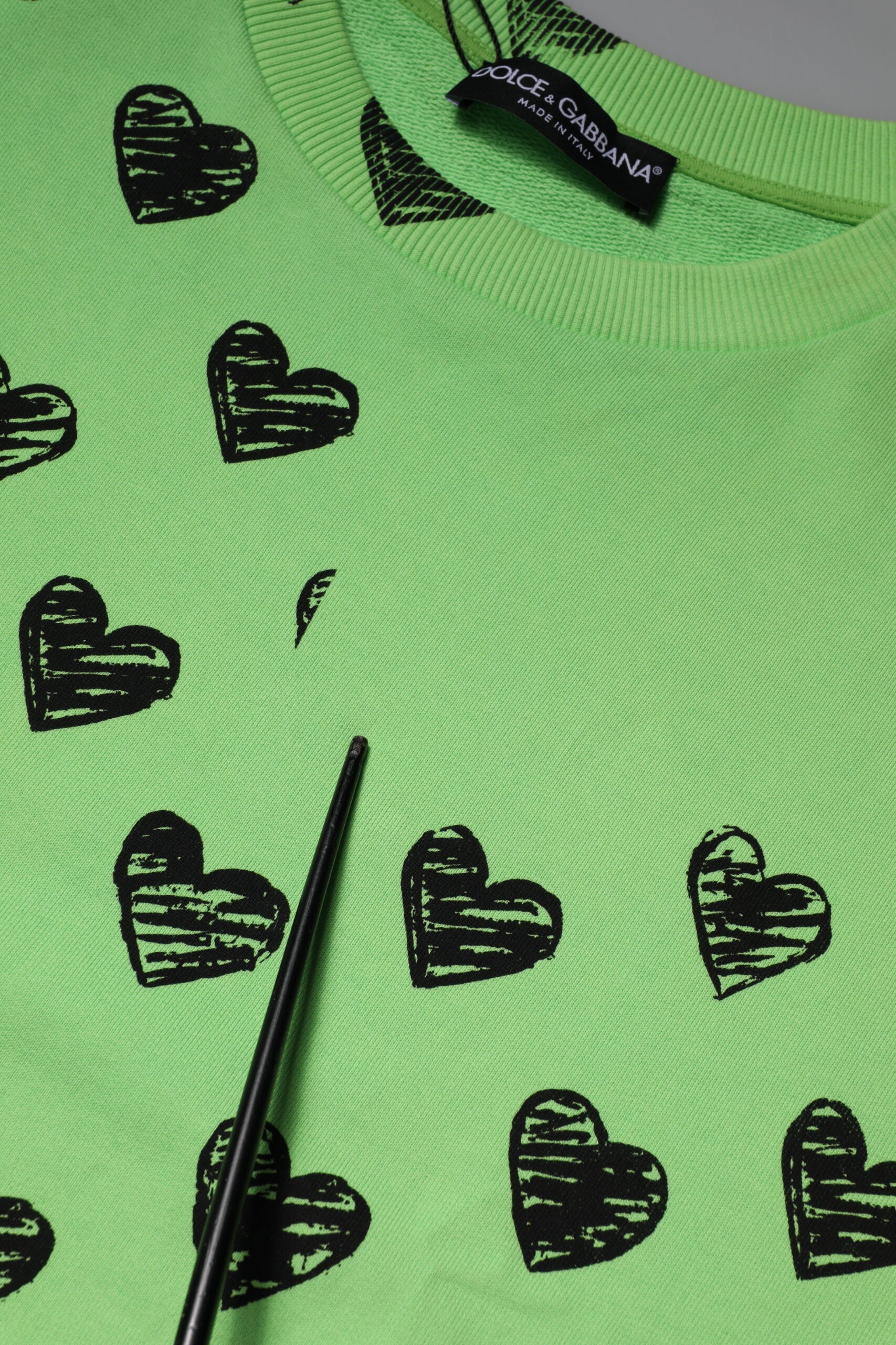 Dolce & Gabbana Green Heart Print Crew Neck Pullover Sweater