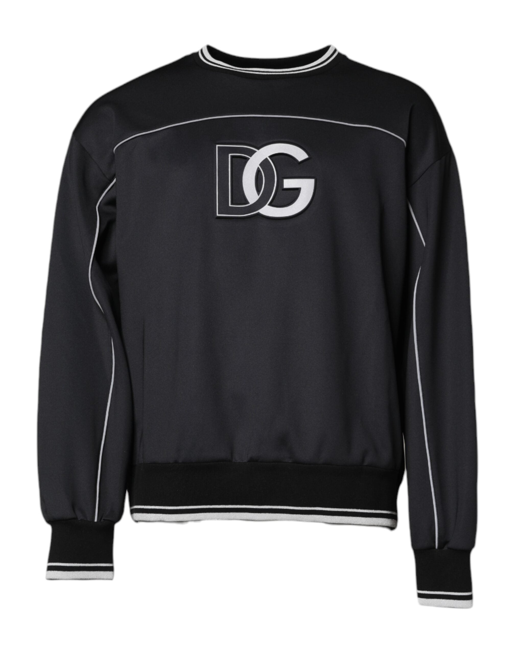 Dolce & Gabbana Black Logo Polyester Crew Neck Men Pullover Sweater