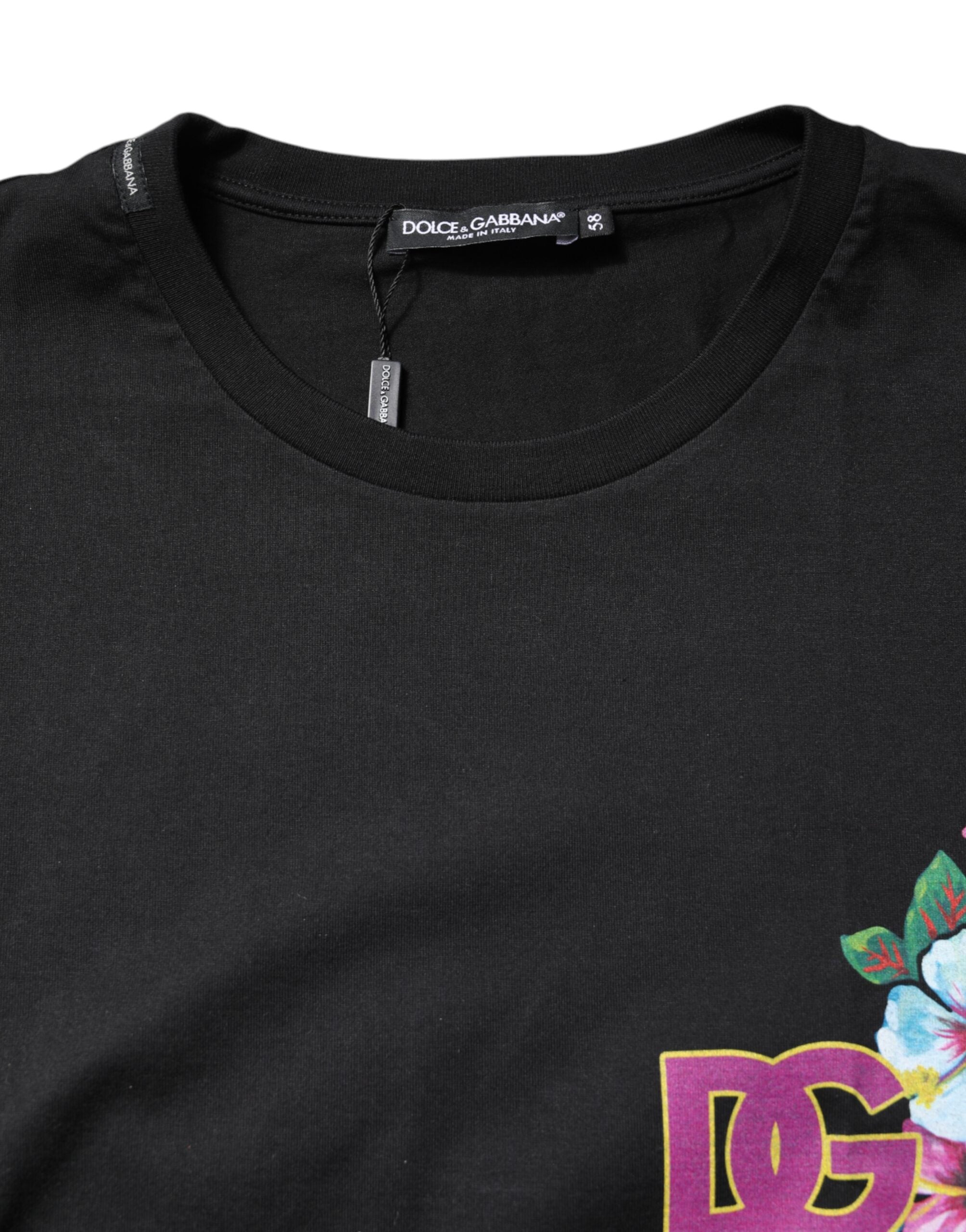 Dolce & Gabbana Black DG Floral Print Crew Neck T-shirt