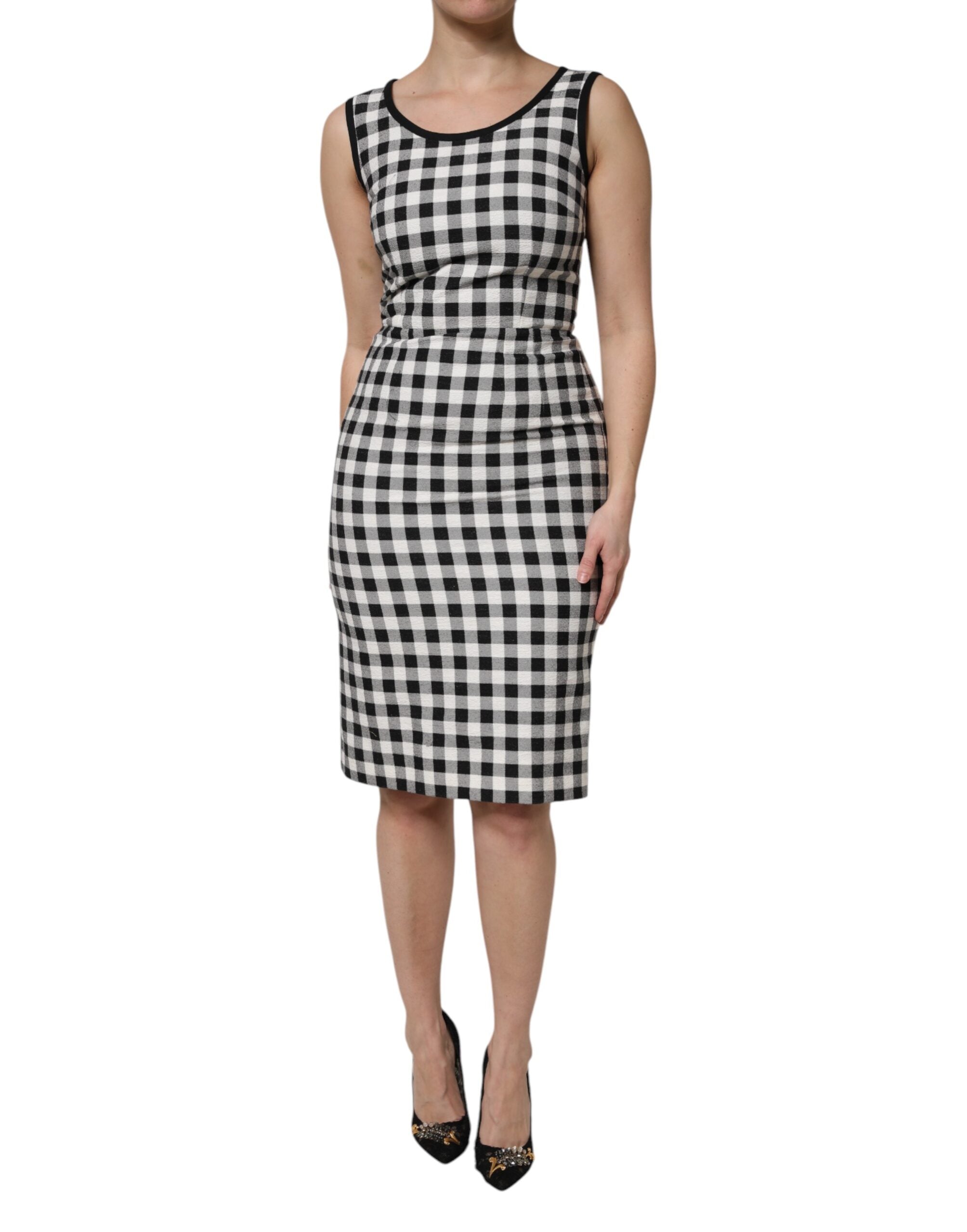 Dolce & Gabbana White Black Checkered Sleeveless Sheath Dress LUNESCAPE