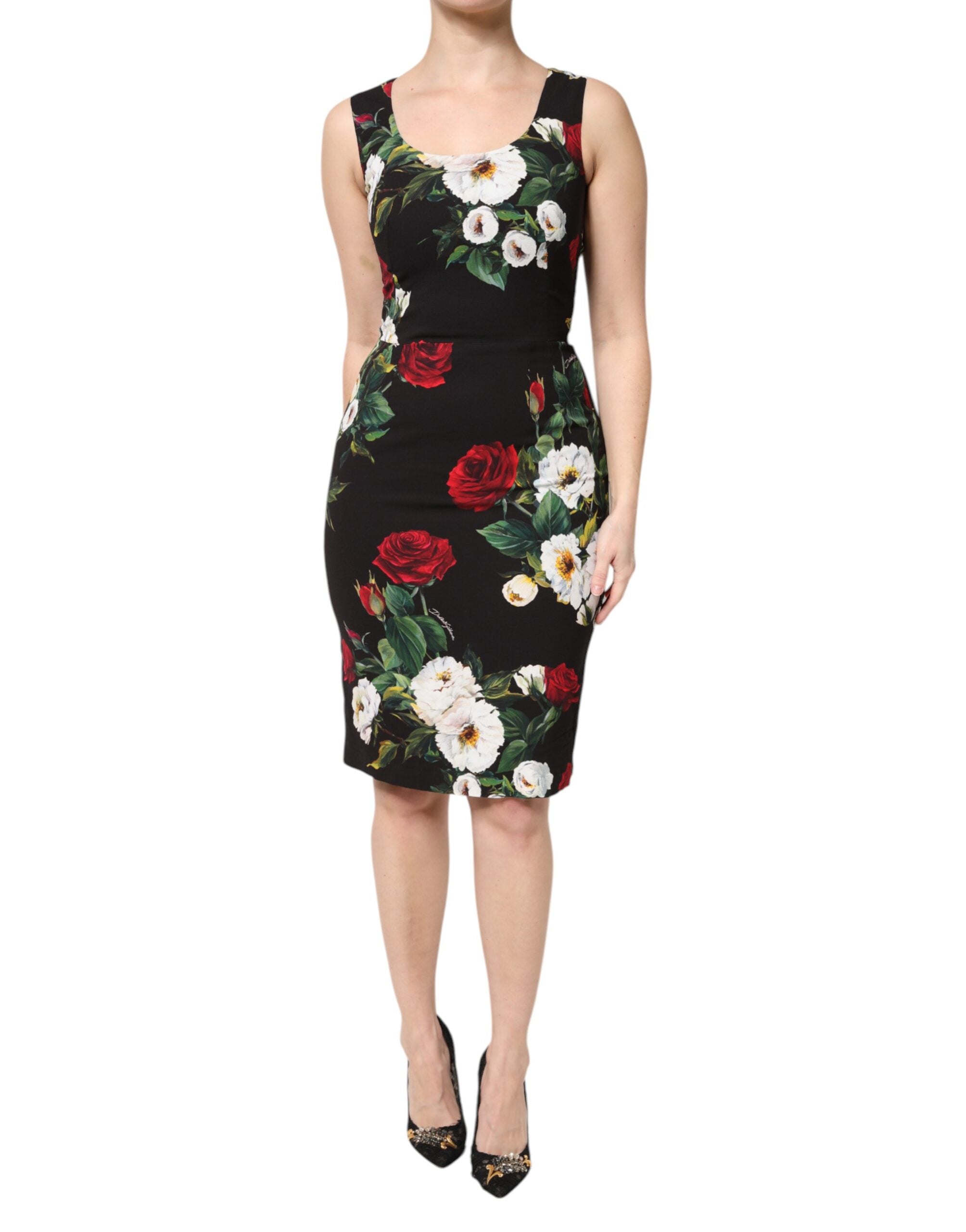 Dolce & Gabbana Black Floral Print Sleeveless Sheath Dress LUNESCAPE