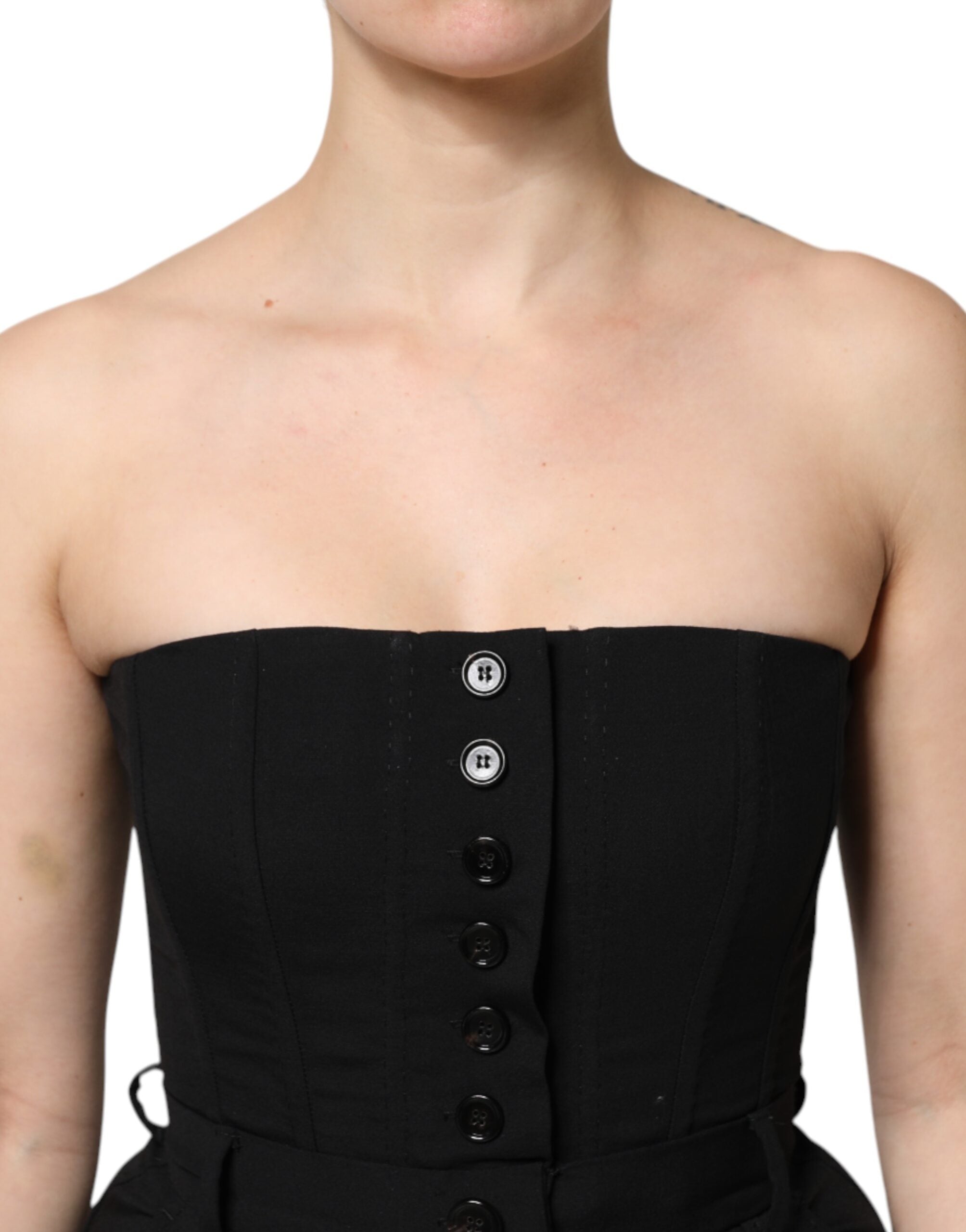 Dolce & Gabbana Black Wool Strapless Romper Jumpsuit
