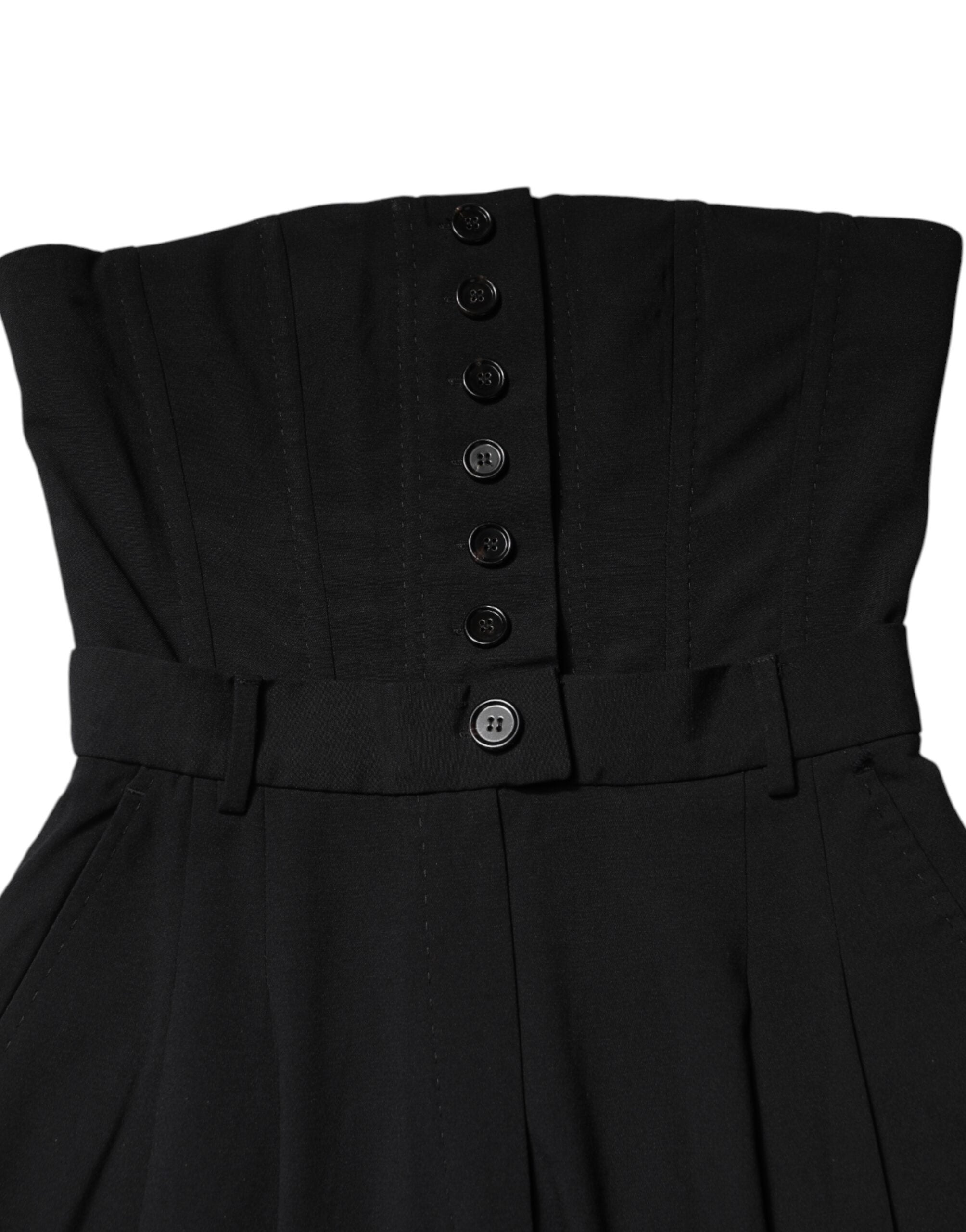 Dolce & Gabbana Black Wool Strapless Romper Jumpsuit