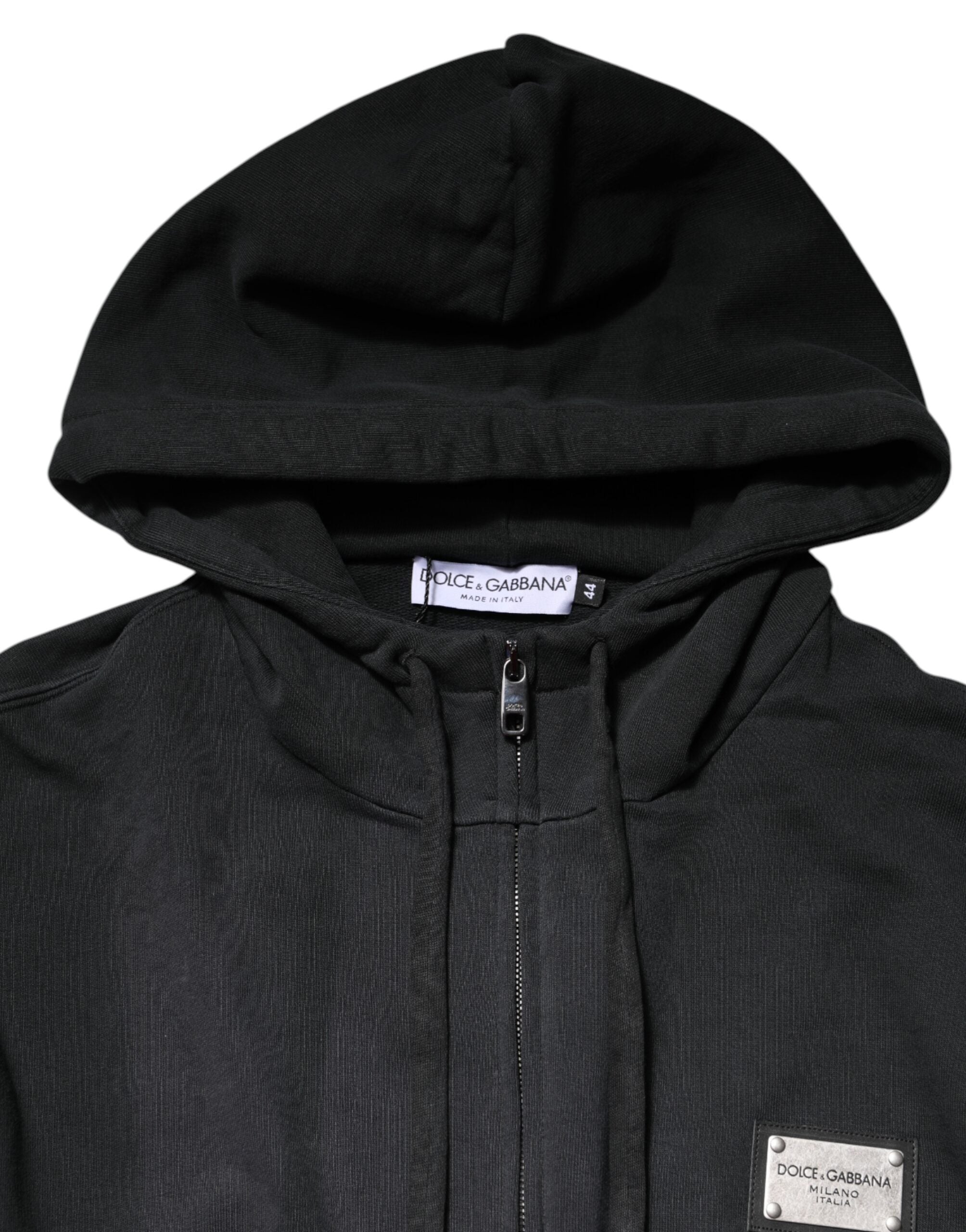 Dolce & Gabbana Black Logo Full Zip Hooded Men Sweatshirt Sweater