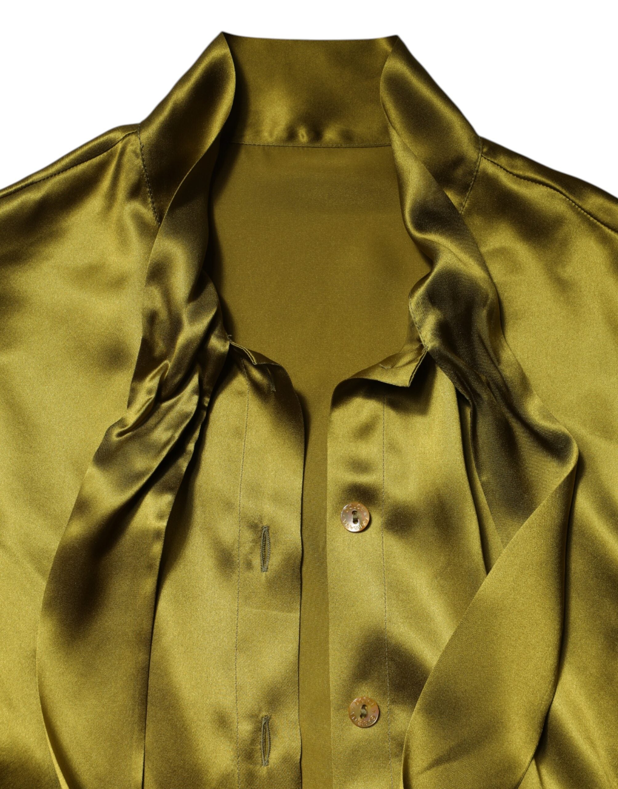 Dolce & Gabbana Green Ascot Collar Long Sleeves Blouse Top