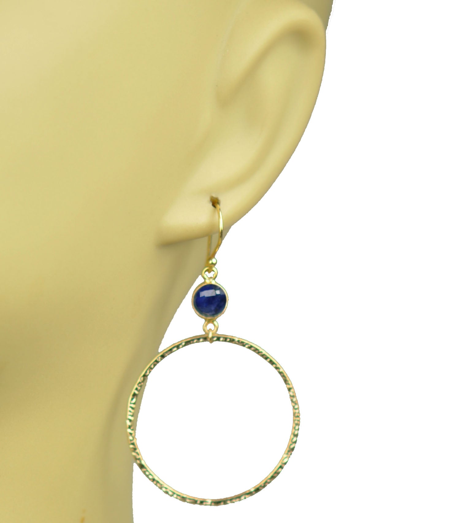 Lapis Lazuli Bezel Circle Earrings LUNESCAPE