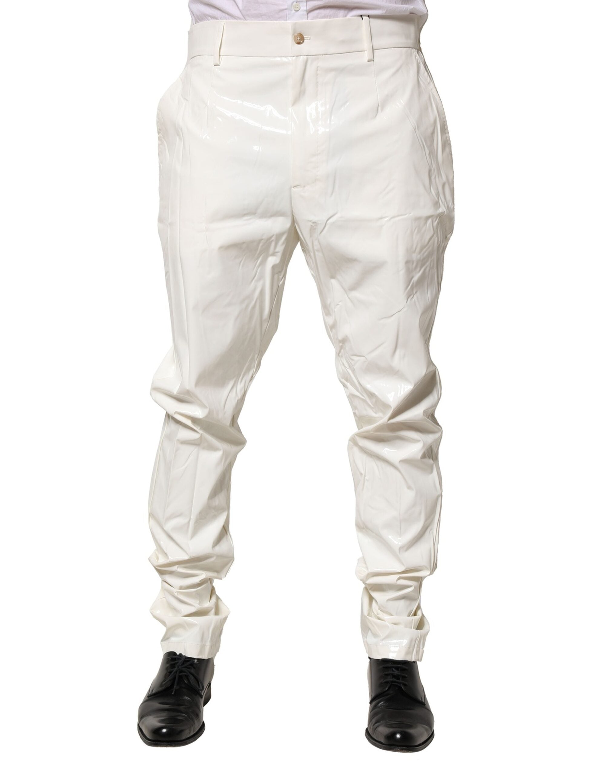 Dolce & Gabbana White Nylon Tapered Dress Men Pants LUNESCAPE
