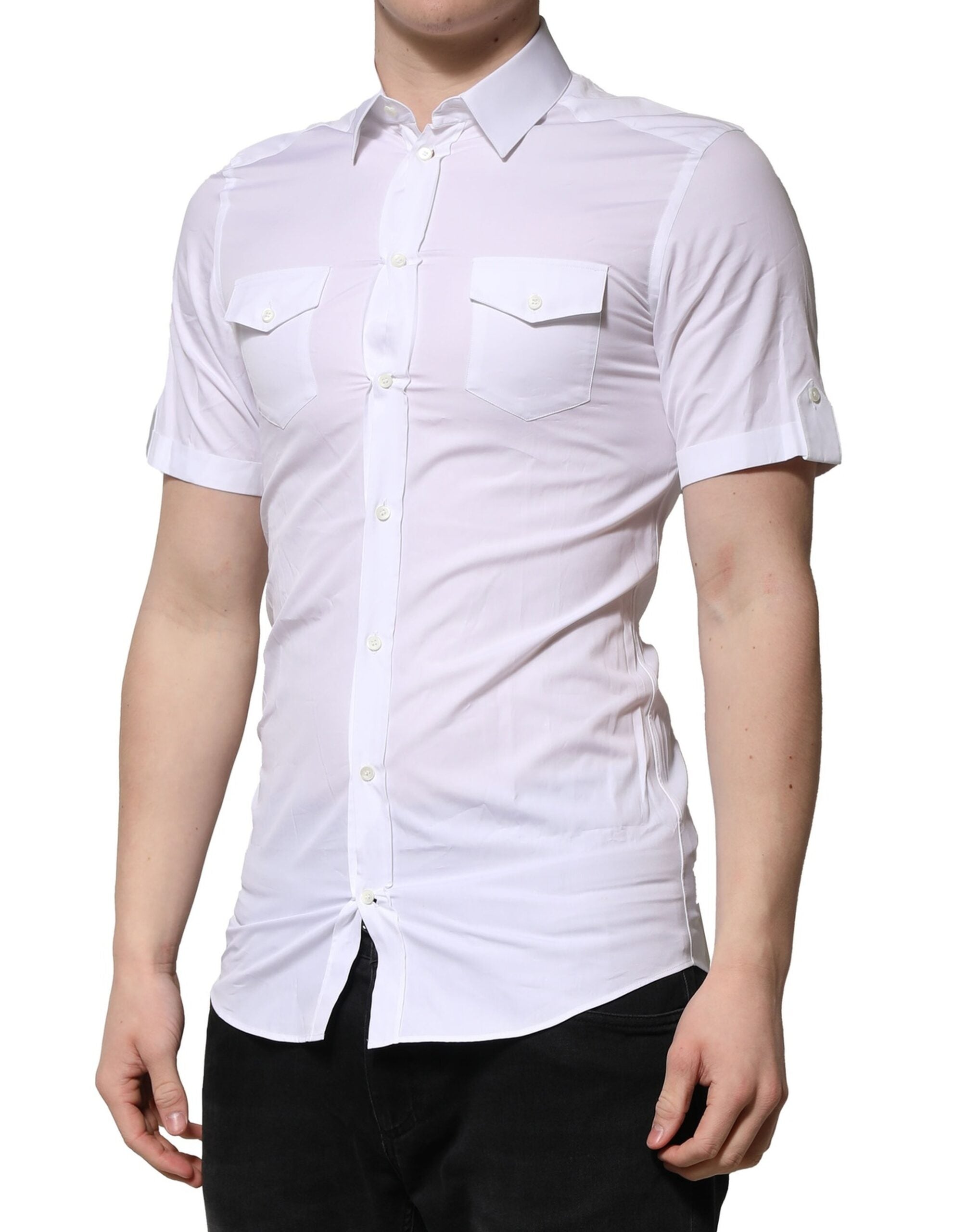 Dolce & Gabbana White Cotton Short Sleeves Casual Shirt