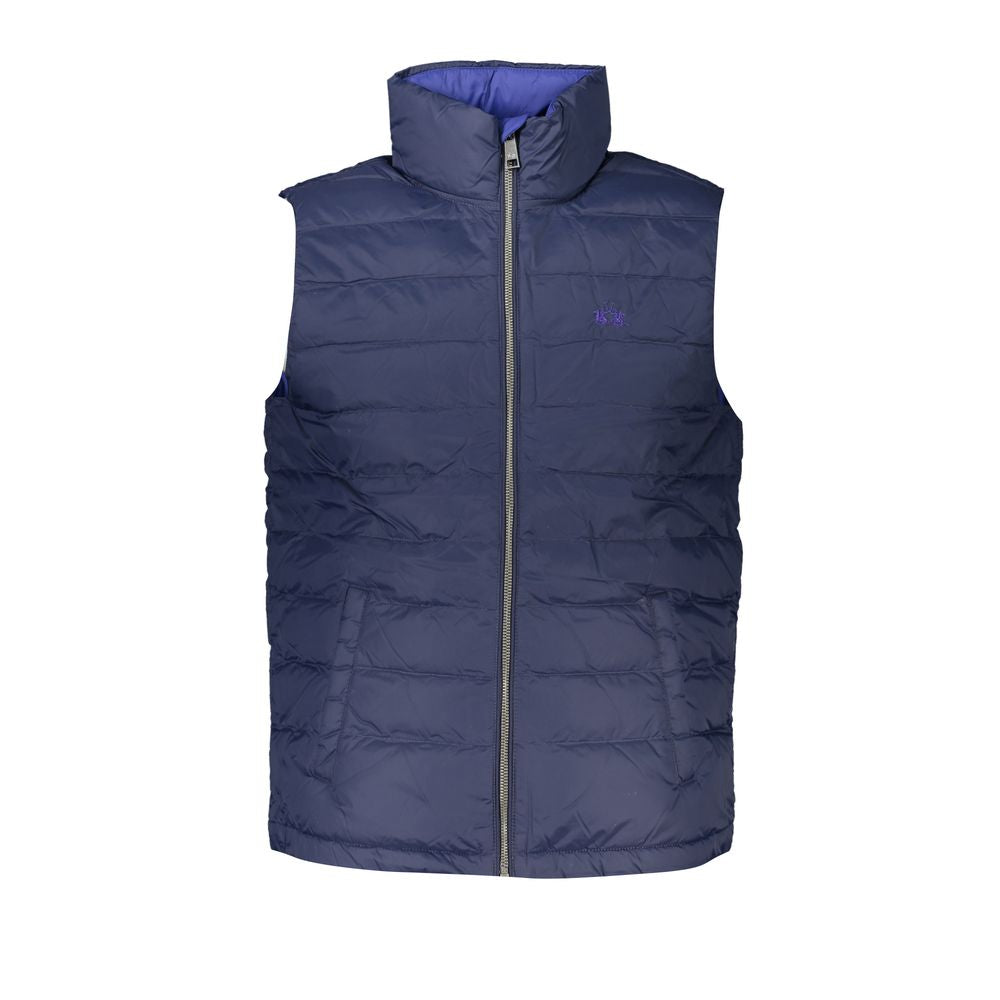 La Martina Sleek Sleeveless Embroidered Blue Jacket LUNESCAPE