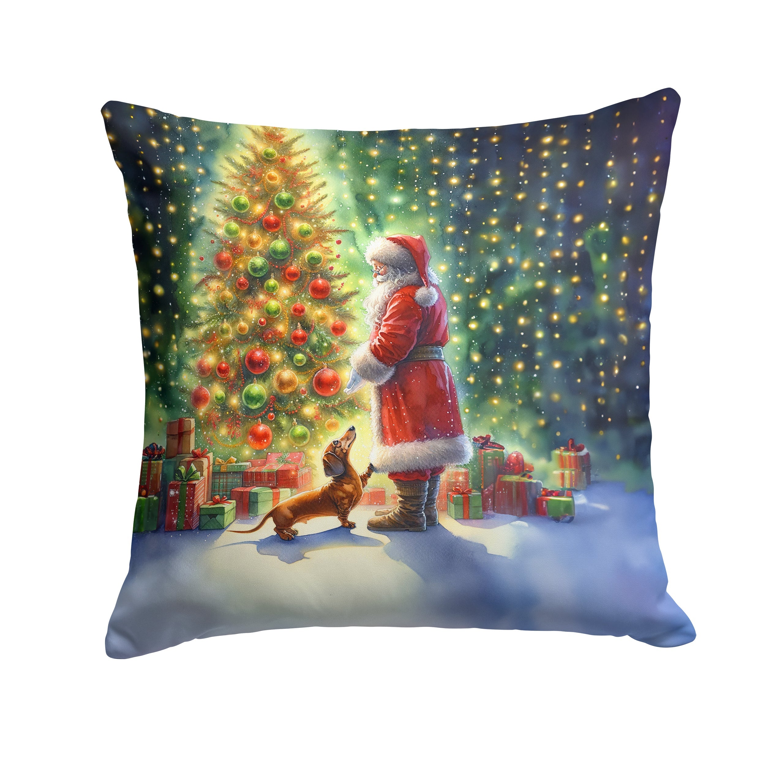 Dachshund and Santa Claus Throw Pillow LUNESCAPE