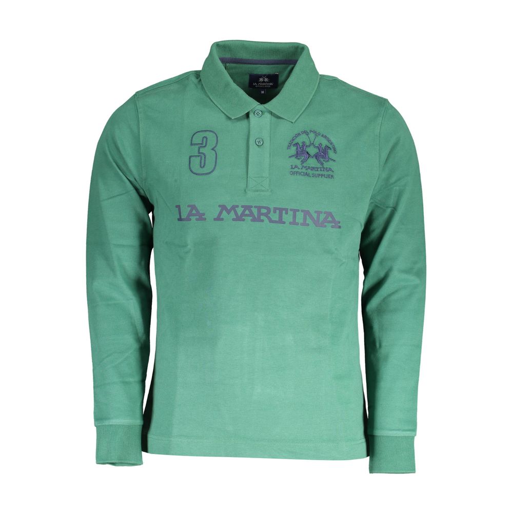 La Martina Green Cotton Men Polo Shirt LUNESCAPE