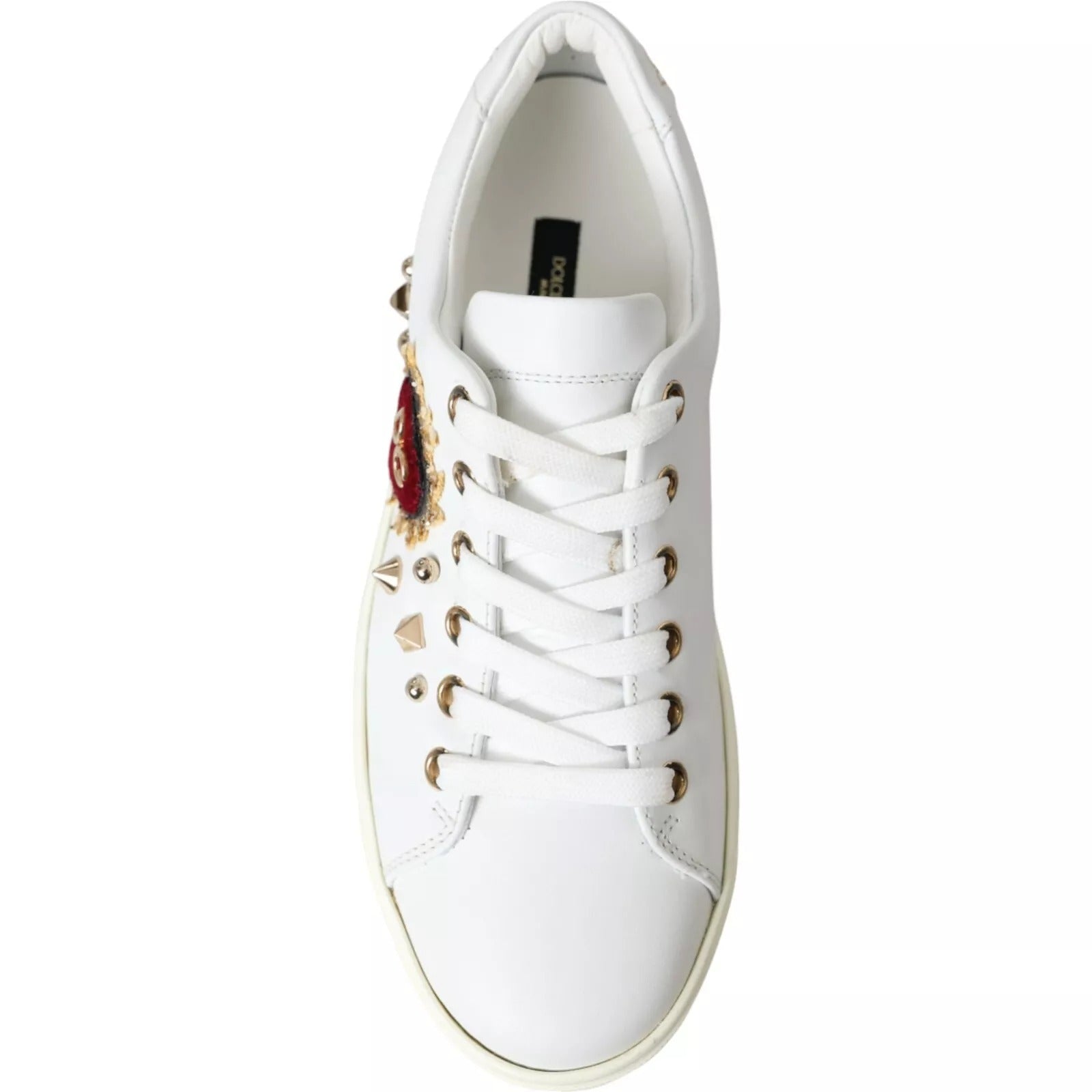 Dolce & Gabbana White Leather Gold Red Heart Sneakers Shoes