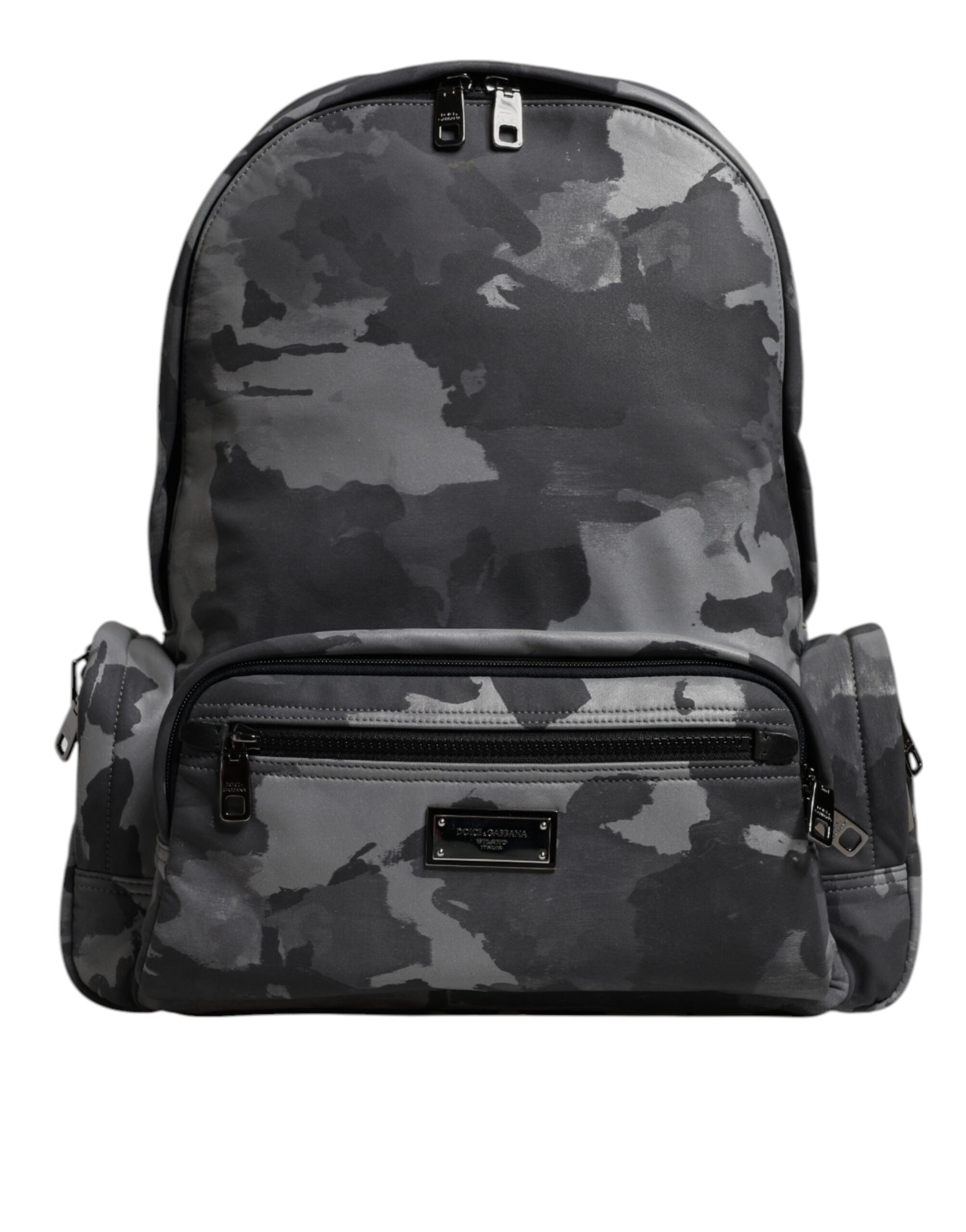 Dolce & Gabbana Gray Cotton Camouflage Logo Plaque Backpack Bag LUNESCAPE