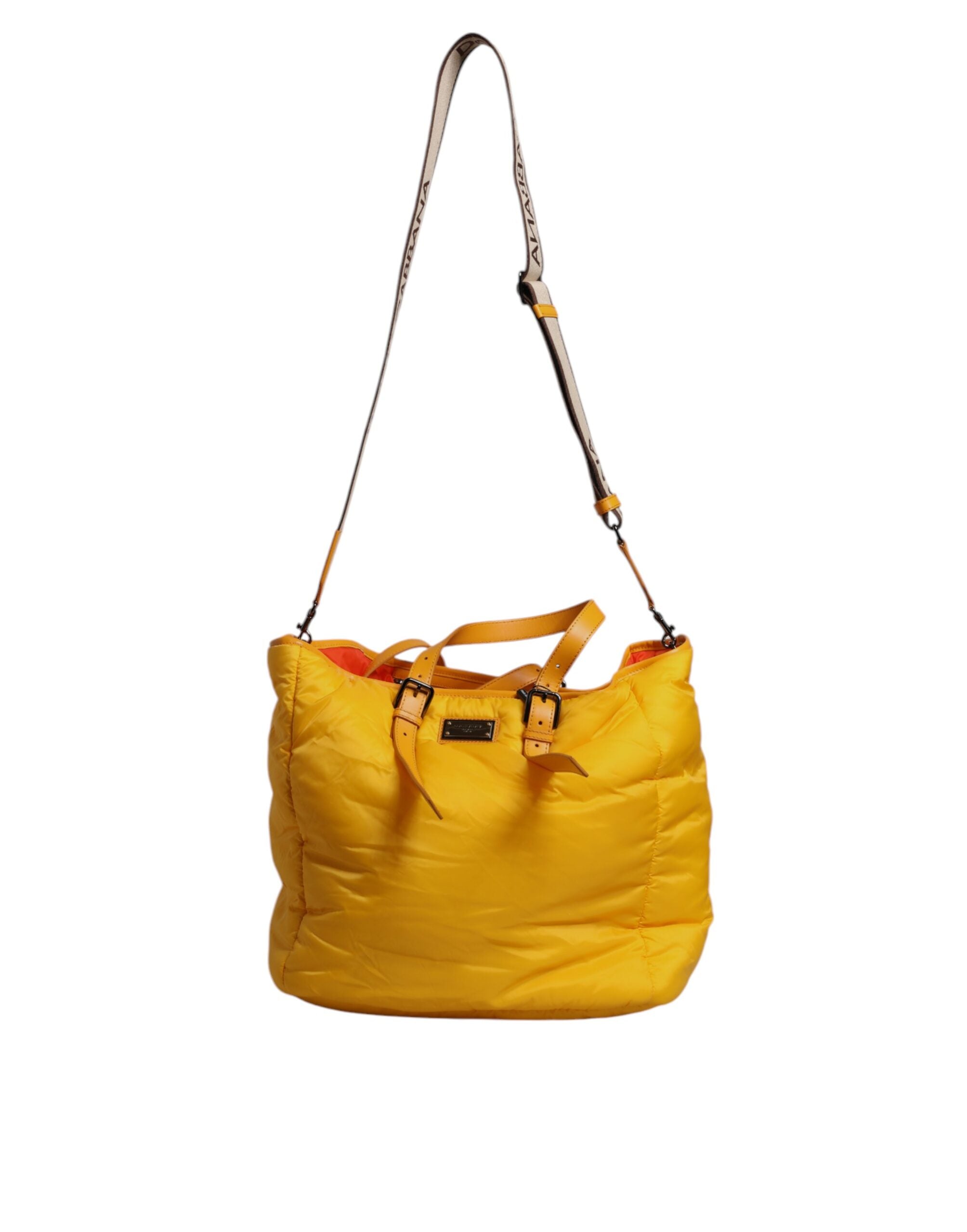 Dolce & Gabbana Yellow Orange Nylon Logo Plaque Hand Shoulder Tote Bag LUNESCAPE