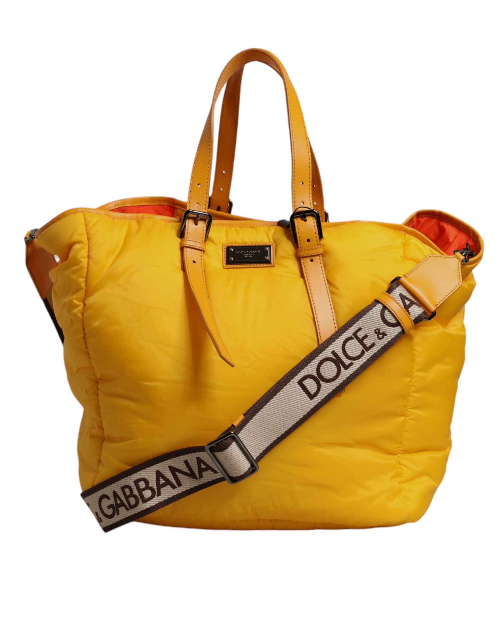 Dolce & Gabbana Yellow Orange Nylon Logo Plaque Hand Shoulder Tote Bag LUNESCAPE