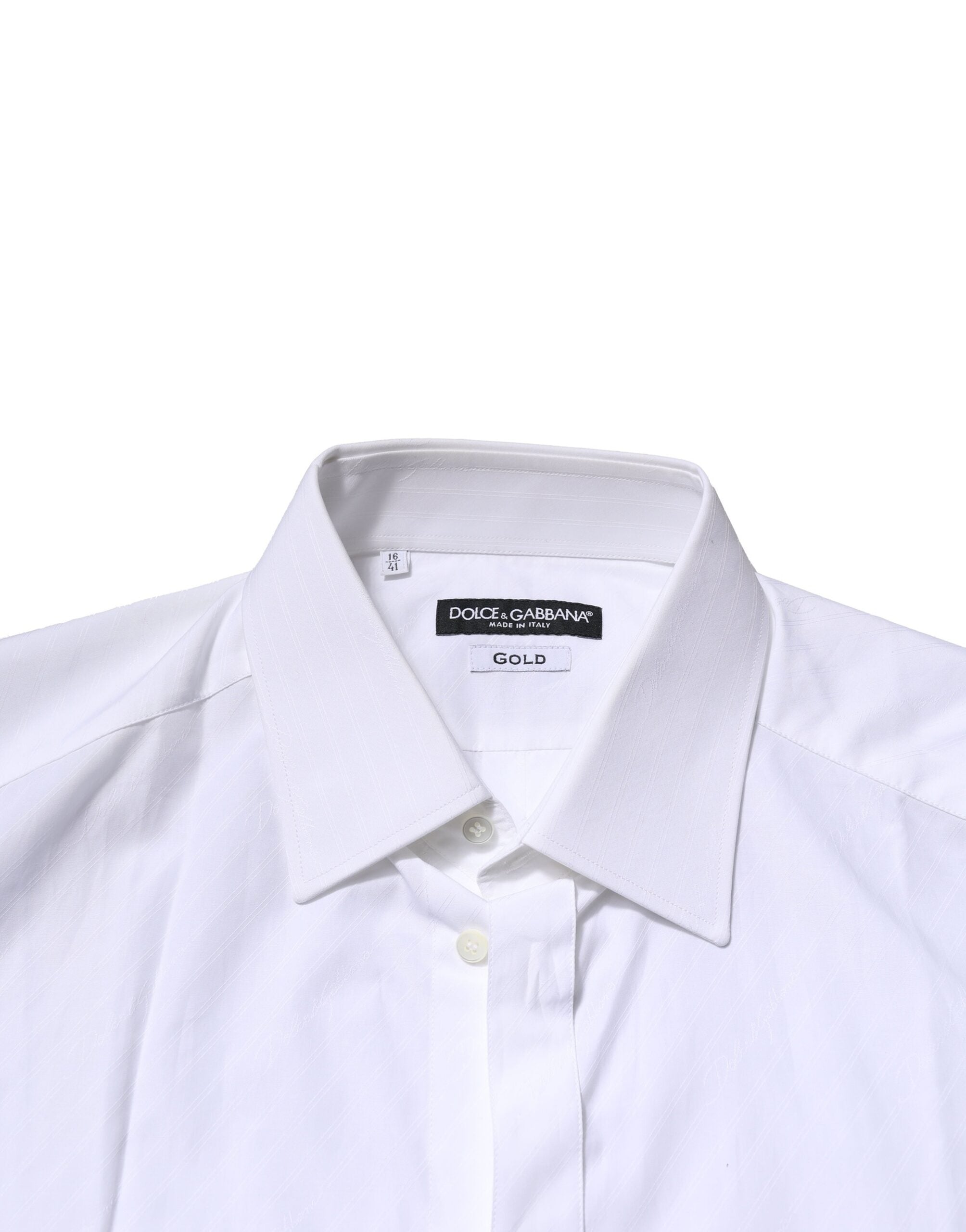 Dolce & Gabbana White Cotton Long Sleeves GOLD Formal Shirt