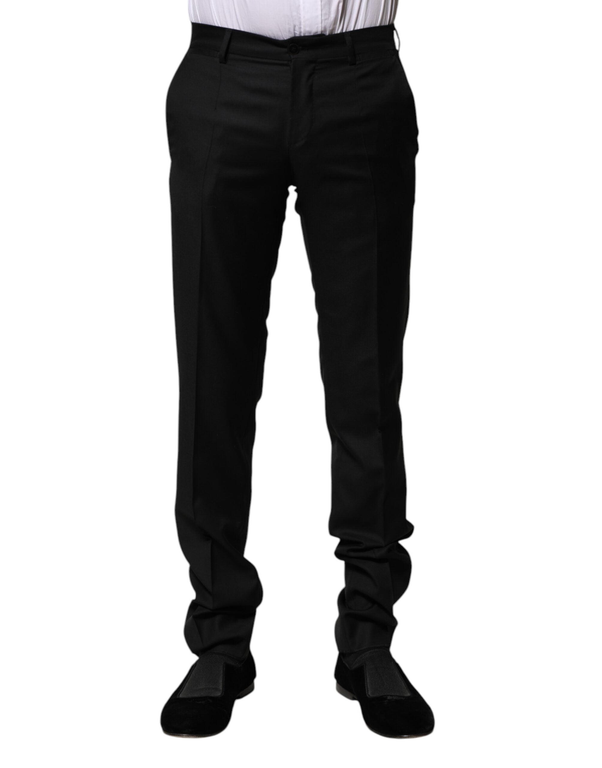 Dolce & Gabbana Black Wool Formal Men Slim Pants LUNESCAPE