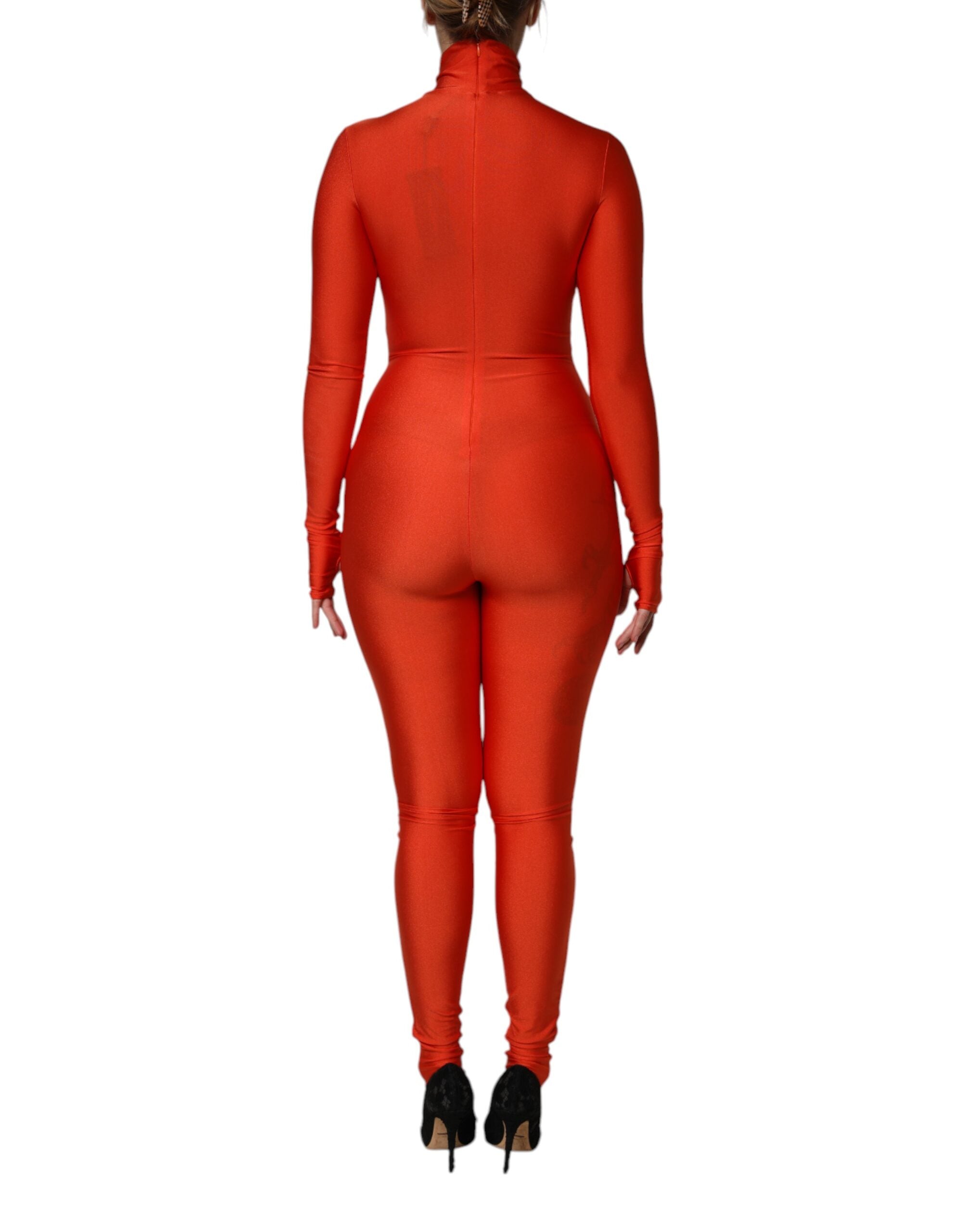 Dolce & Gabbana Red Nylon Turtleneck Bodycon Jumpsuit
