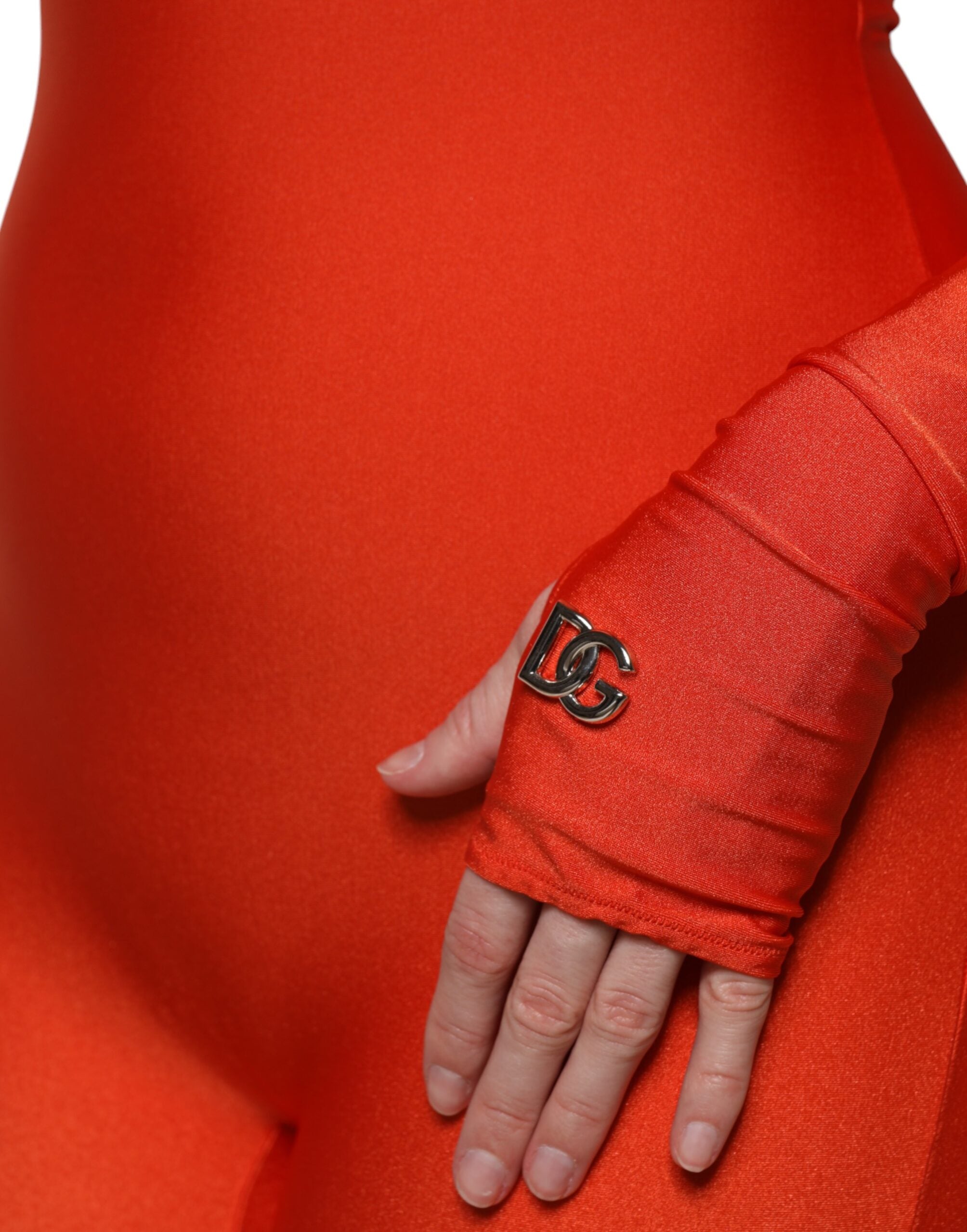 Dolce & Gabbana Red Nylon Turtleneck Bodycon Jumpsuit