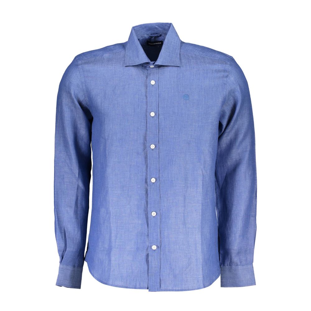 North Sails Blue Linen Men Shirt LUNESCAPE