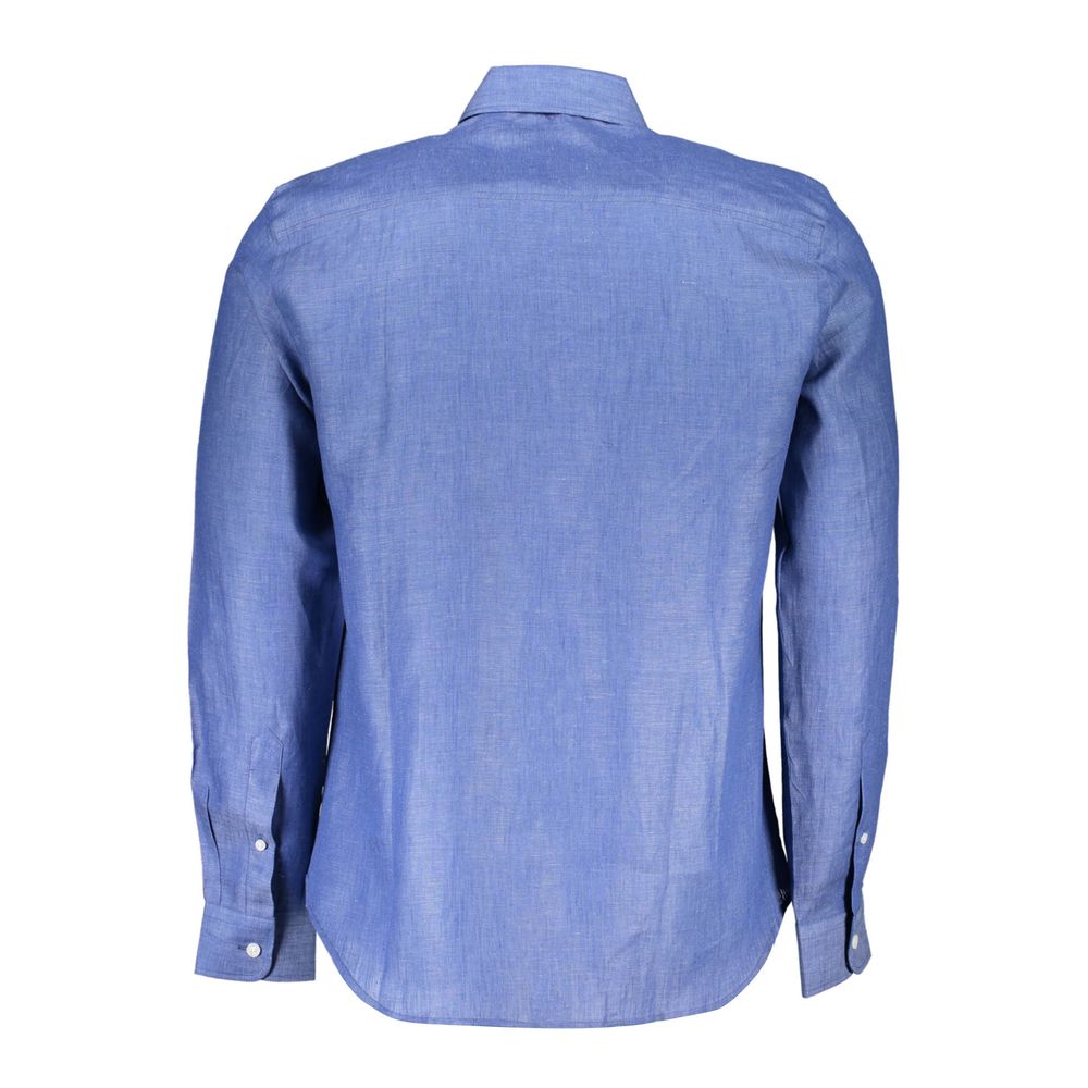 North Sails Blue Linen Men Shirt LUNESCAPE