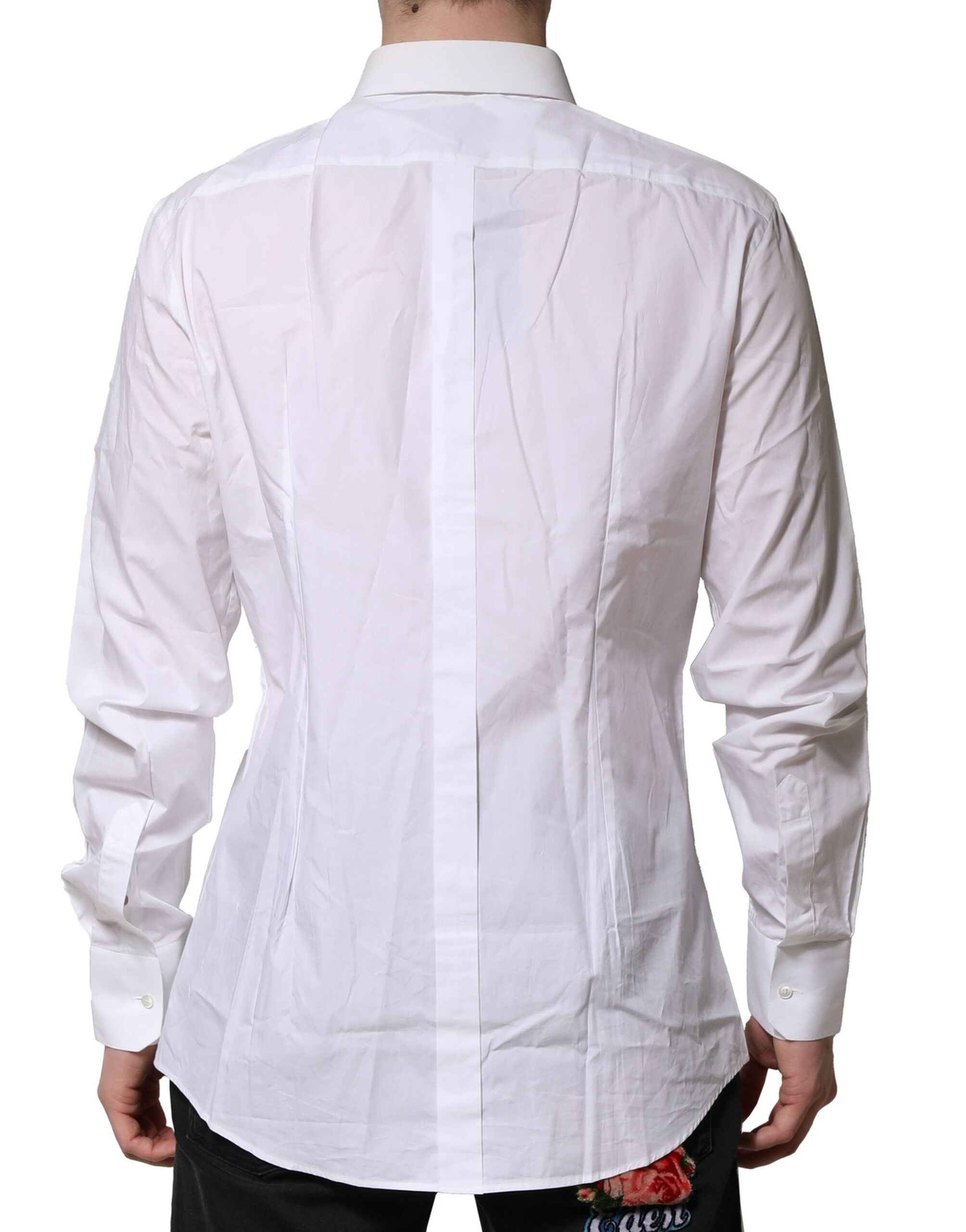Dolce & Gabbana White Cotton GOLD Long Sleeves Dress Men Shirt