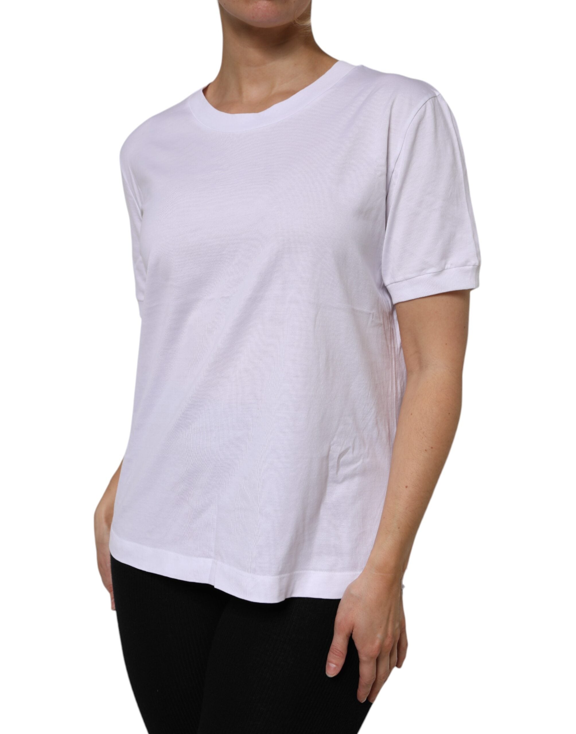 Dolce & Gabbana White Cotton Short Sleeve Round Neck T-shirt