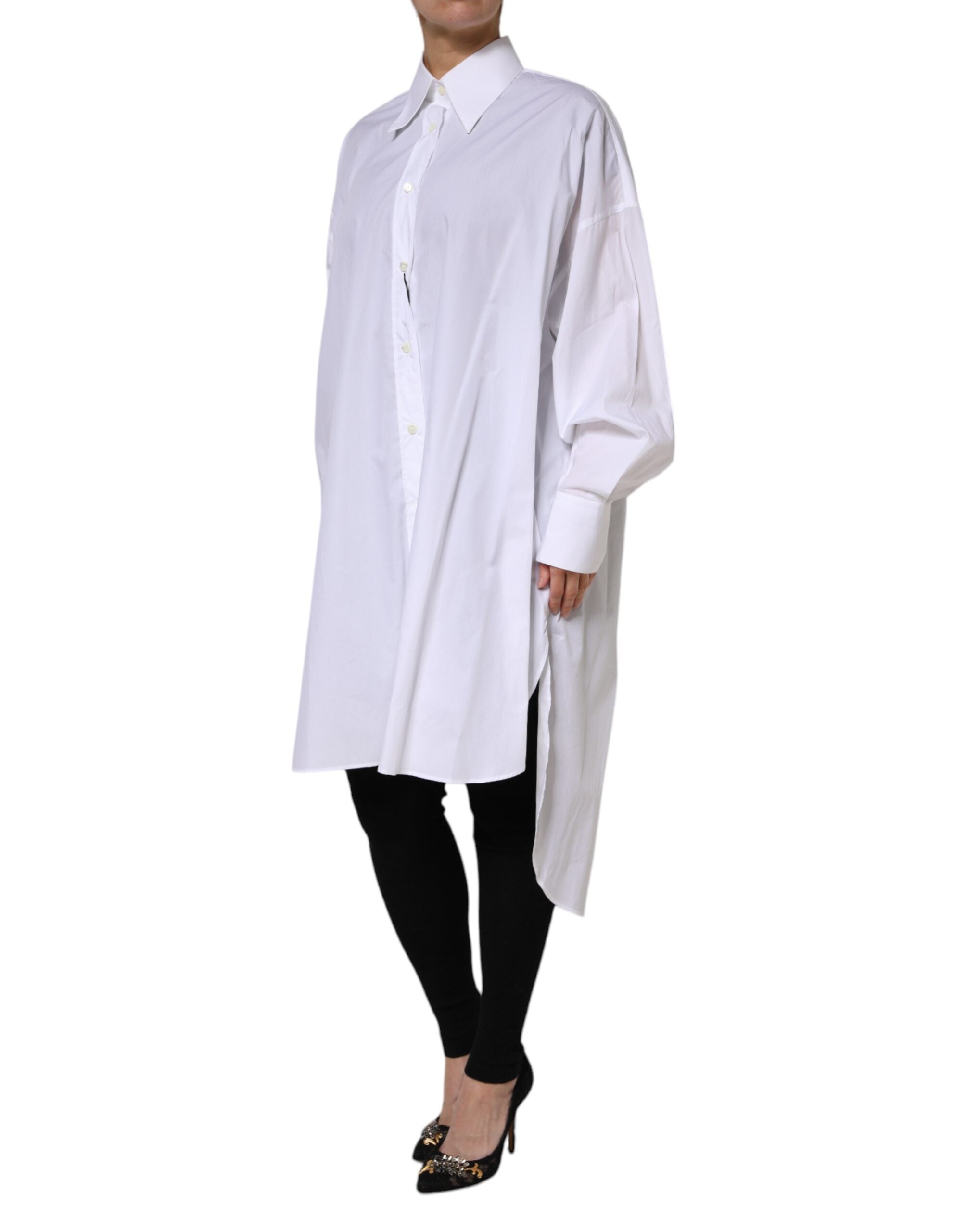 Dolce & Gabbana White Cotton Collared Shirt Long Sleeve Top