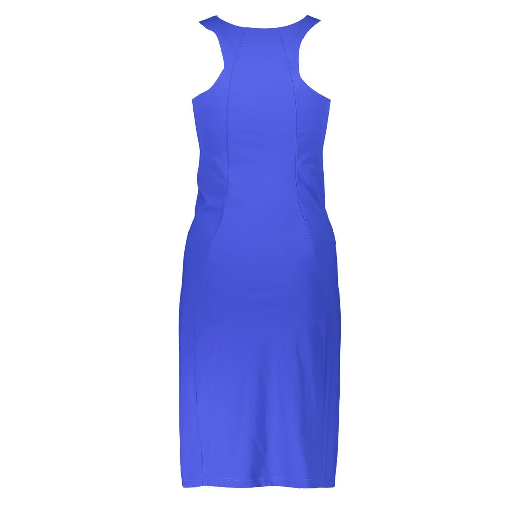 Patrizia Pepe Elegant Blue Crew Neck Dress with Logo Detail LUNESCAPE