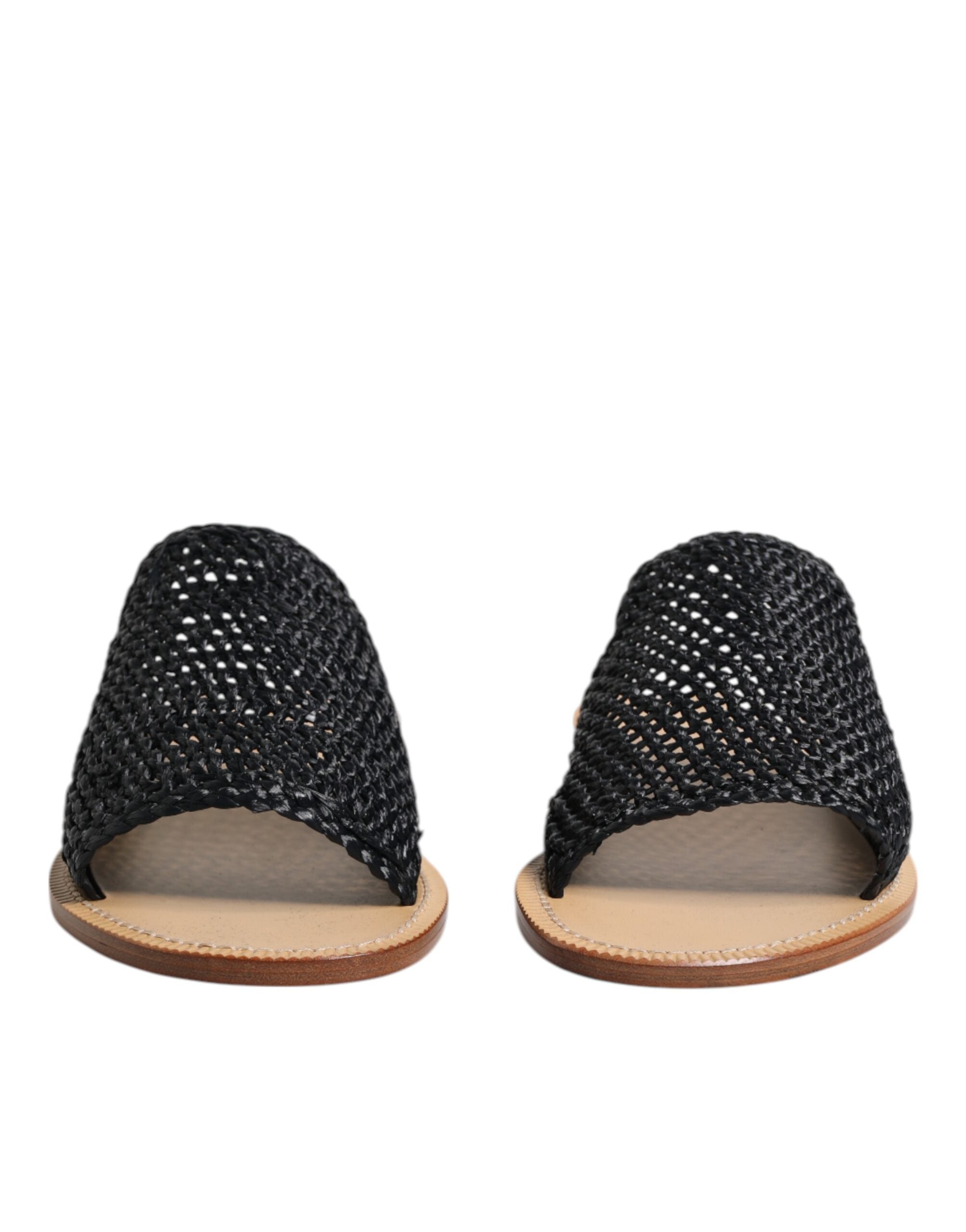 Dolce & Gabbana Black Monochrome Braided Raffia Slides Shoes LUNESCAPE