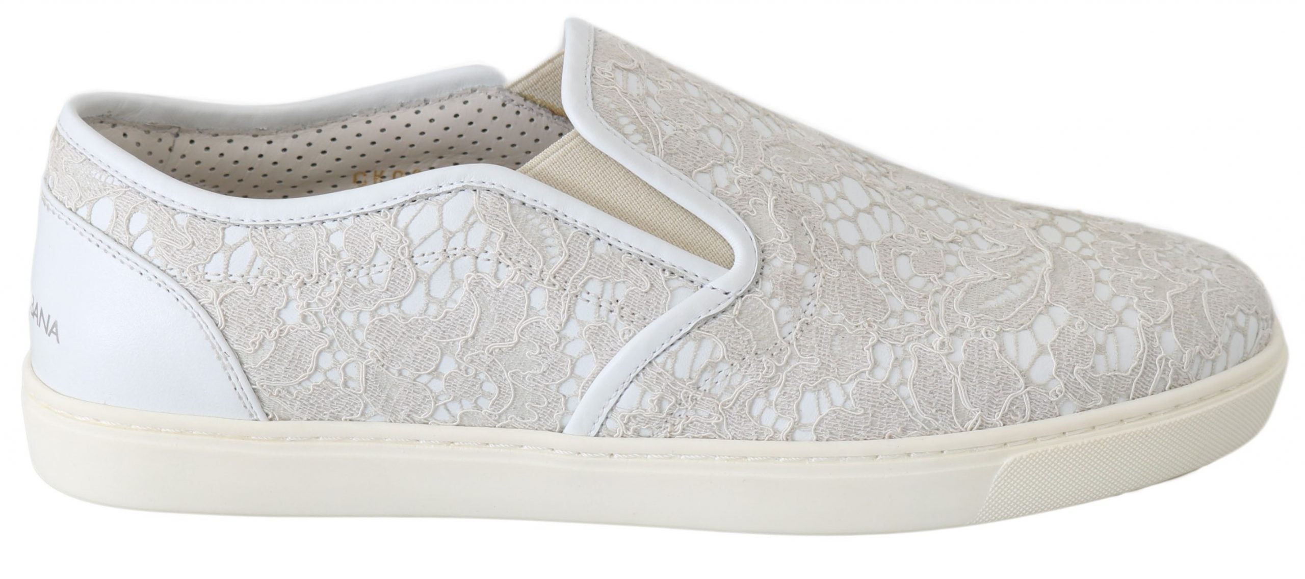 Dolce & Gabbana White Leather Lace Slip On Loafers Shoes LUNESCAPE