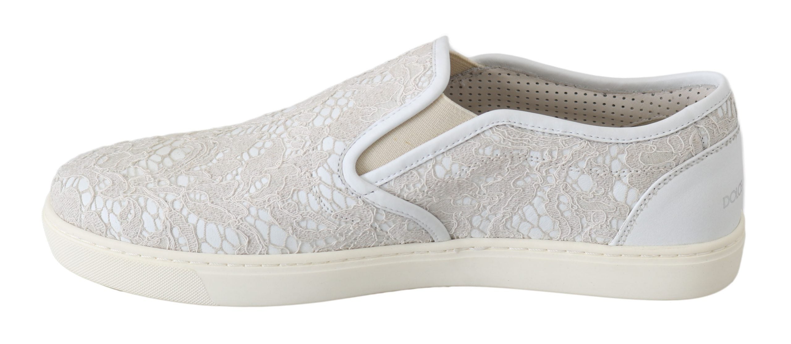 Dolce & Gabbana White Leather Lace Slip On Loafers Shoes LUNESCAPE