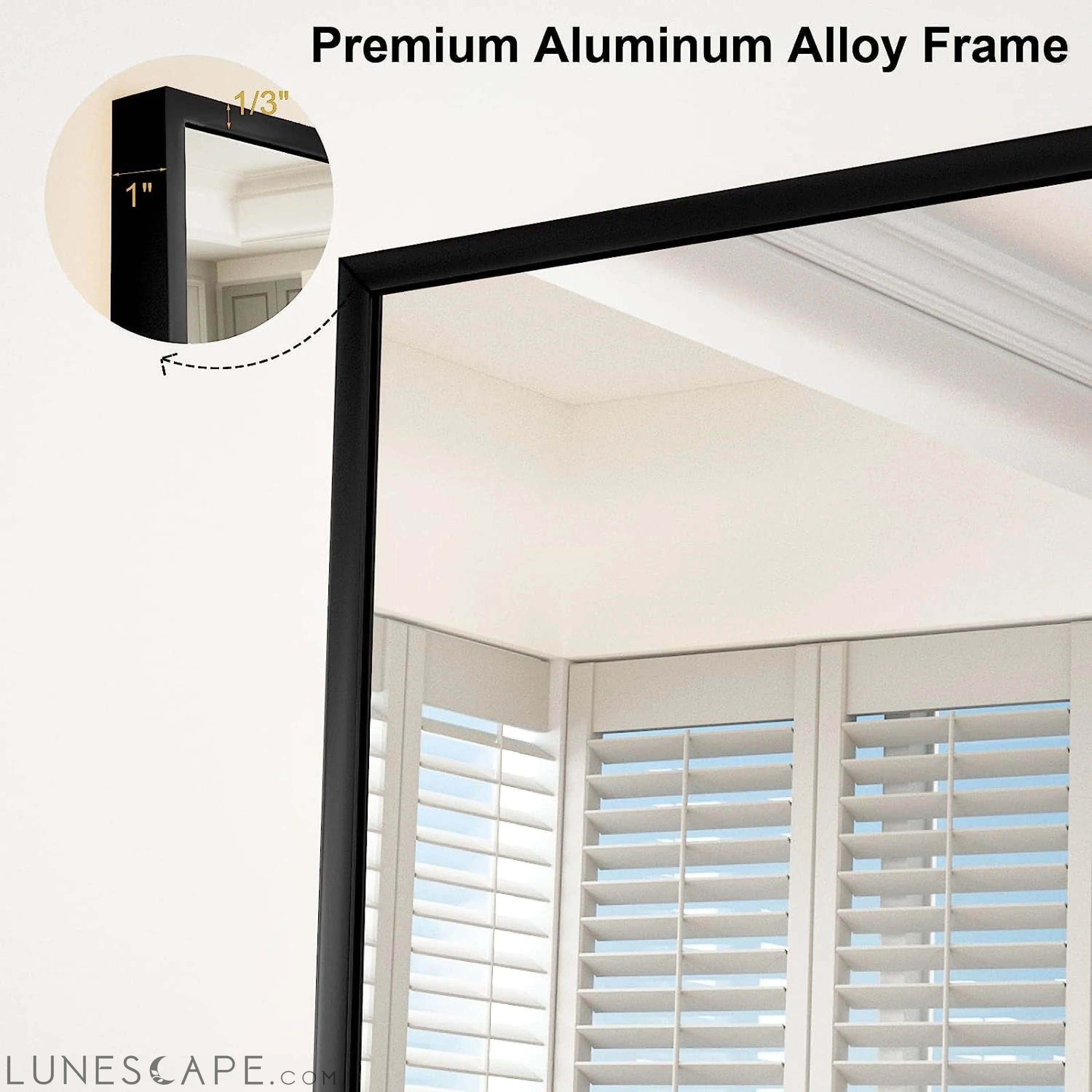 76″X34″ Black Full Length Mirror Standing Hanging or Leaning against LUNESCAPE