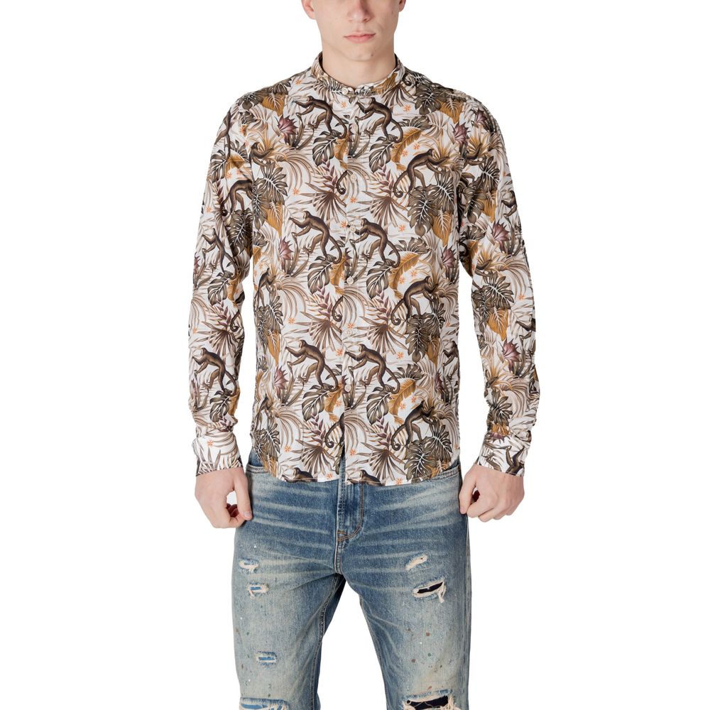 Gianni Lupo Tropical Monkey Print Granddad Collar Shirt