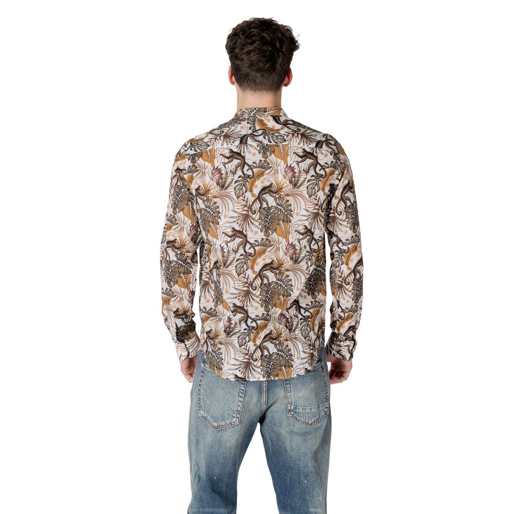 Gianni Lupo Tropical Monkey Print Granddad Collar Shirt