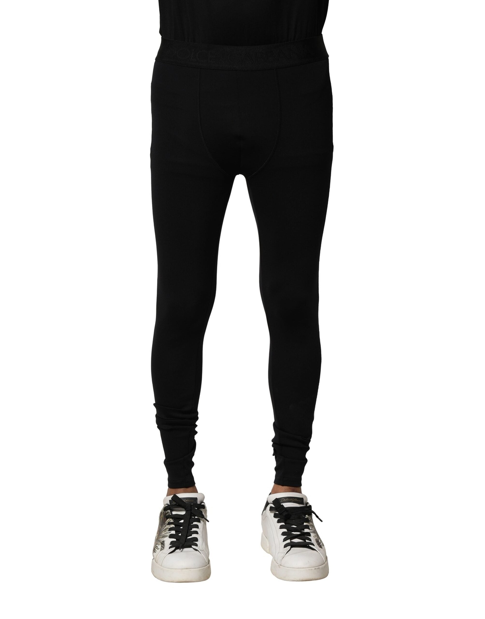 Dolce & Gabbana Black Nylon Elastic Logo Men Leggings